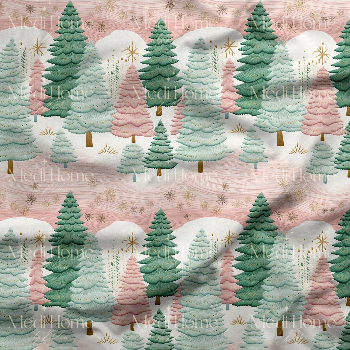 Pudra Masalında Kış Ormanı Dijital Baskılı Kumaş