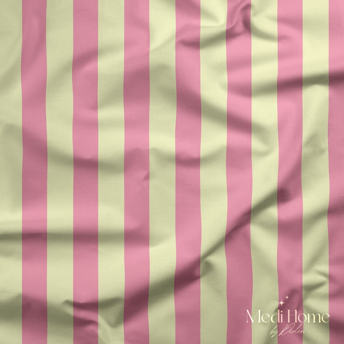 Pudra Pembe – Açık Sarı 2,5 cm Çizgili Dijital Baskılı Kumaş
