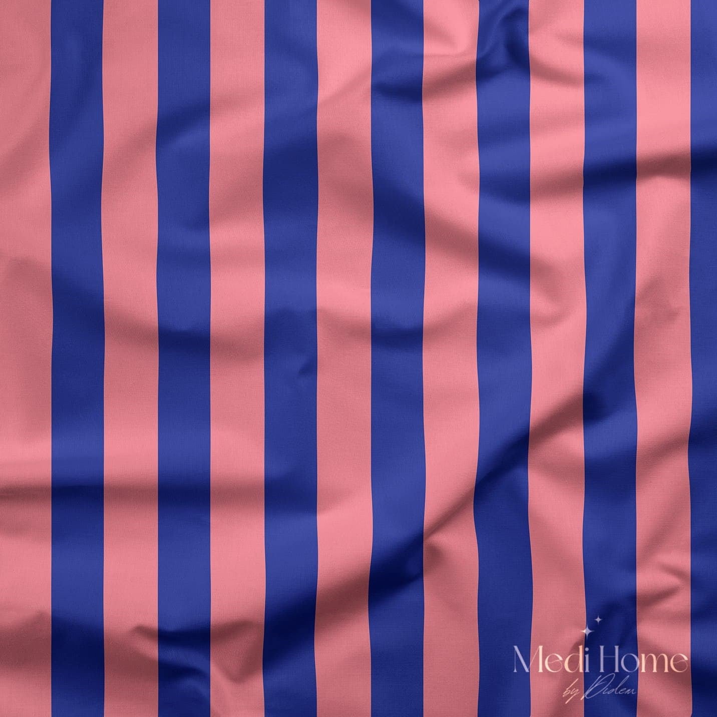 Pudra Pembe – Saks Mavisi 2,5 cm Çizgili Dijital Baskılı Kumaş