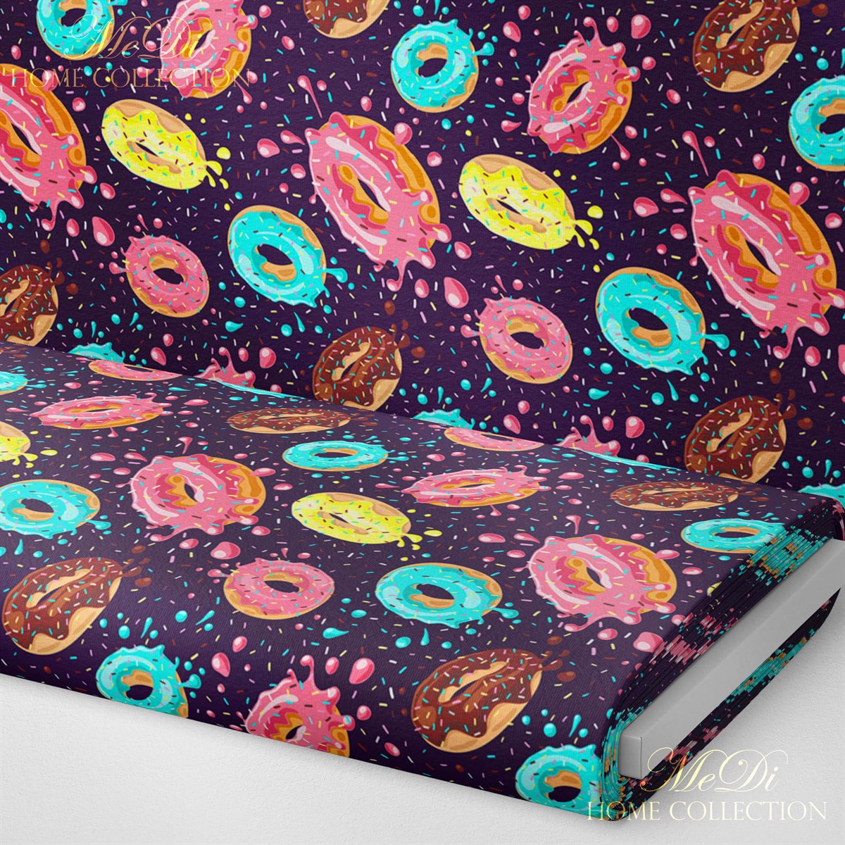 Rengarenk Donut Desenli Dijital Baskılı Kumaşı
