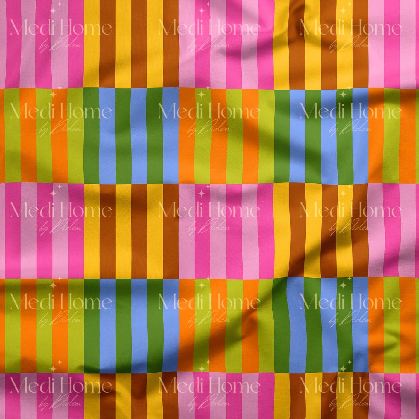 Renk Bloklarının Patchwork Ritmi Dijital Baskılı Kumaş