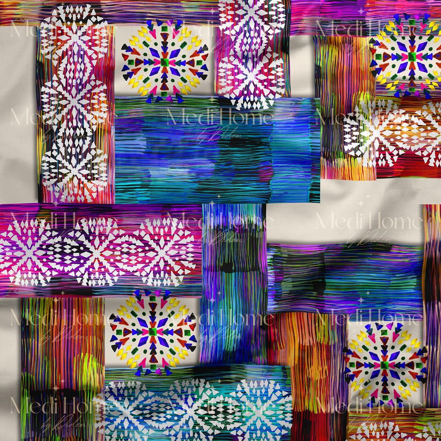 Renk Patlamalı Etnik Patchwork Dijital Baskılı Kumaş