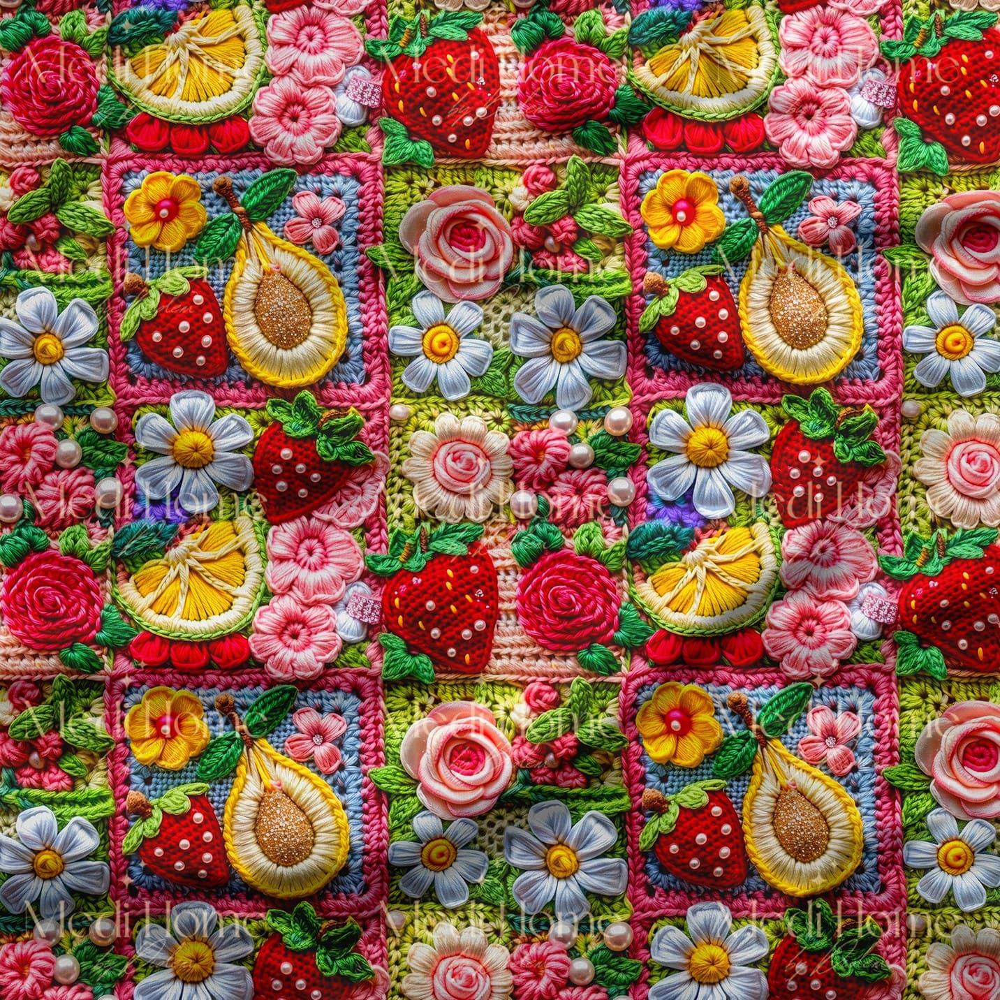 Renklerin Nakış Masalı Patchwork Bahçesi Dijital Baskılı Kumaş