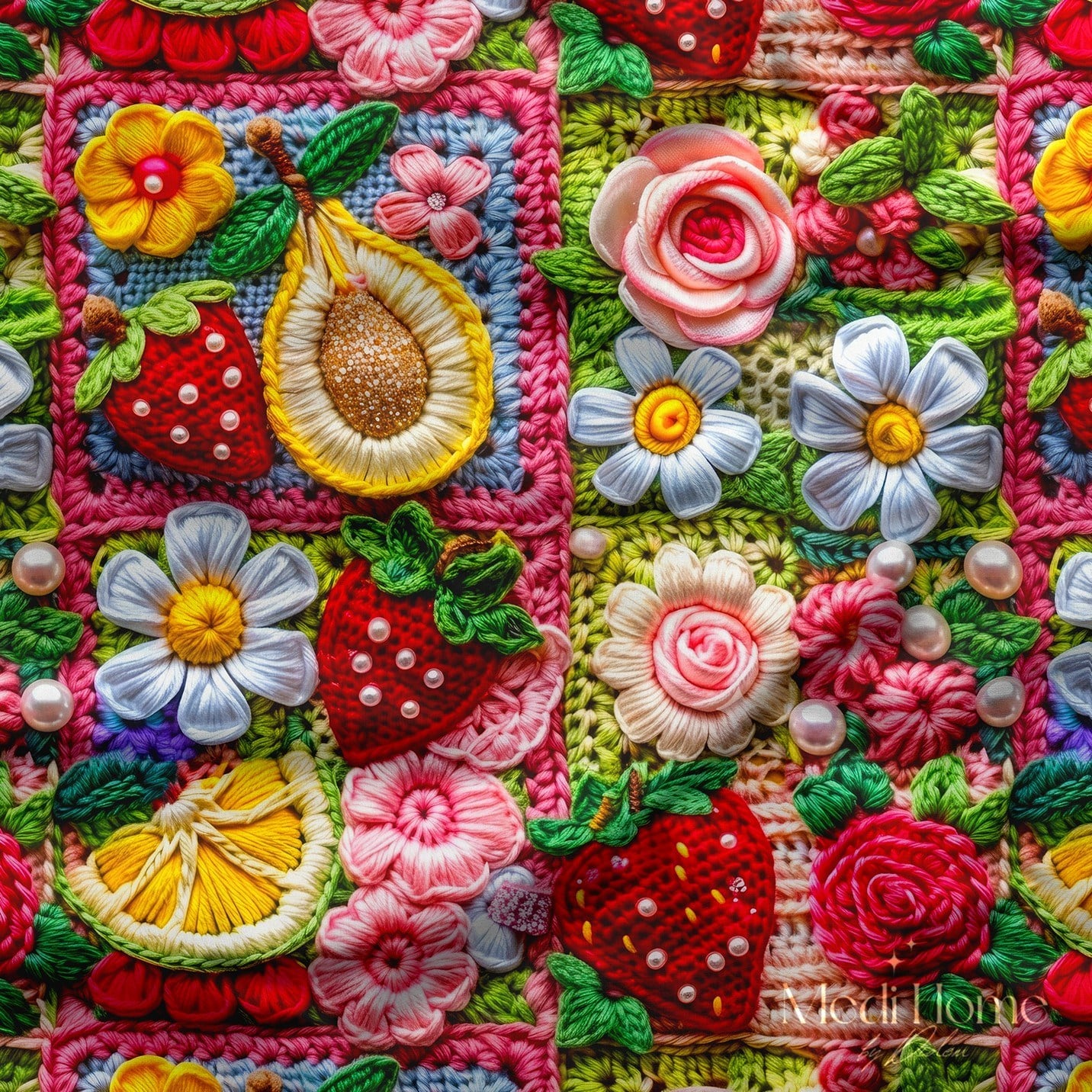 Renklerin Nakış Masalı Patchwork Bahçesi Dijital Baskılı Kumaş