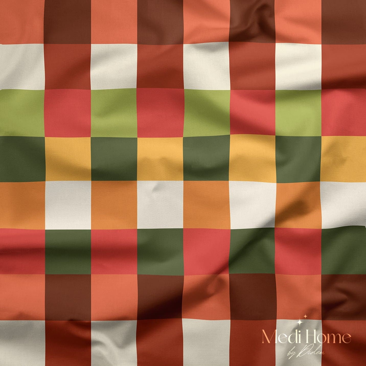 Renklerin Neşeli Ekose Oyunu Dijital Baskılı Kumaş