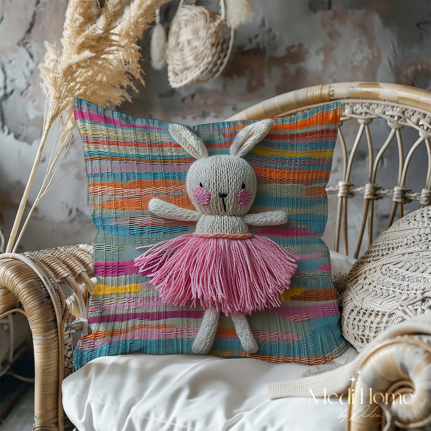 Renkli Dokular Üzerinde Dans Eden Tavşan 3'lü Pano Kumaşı