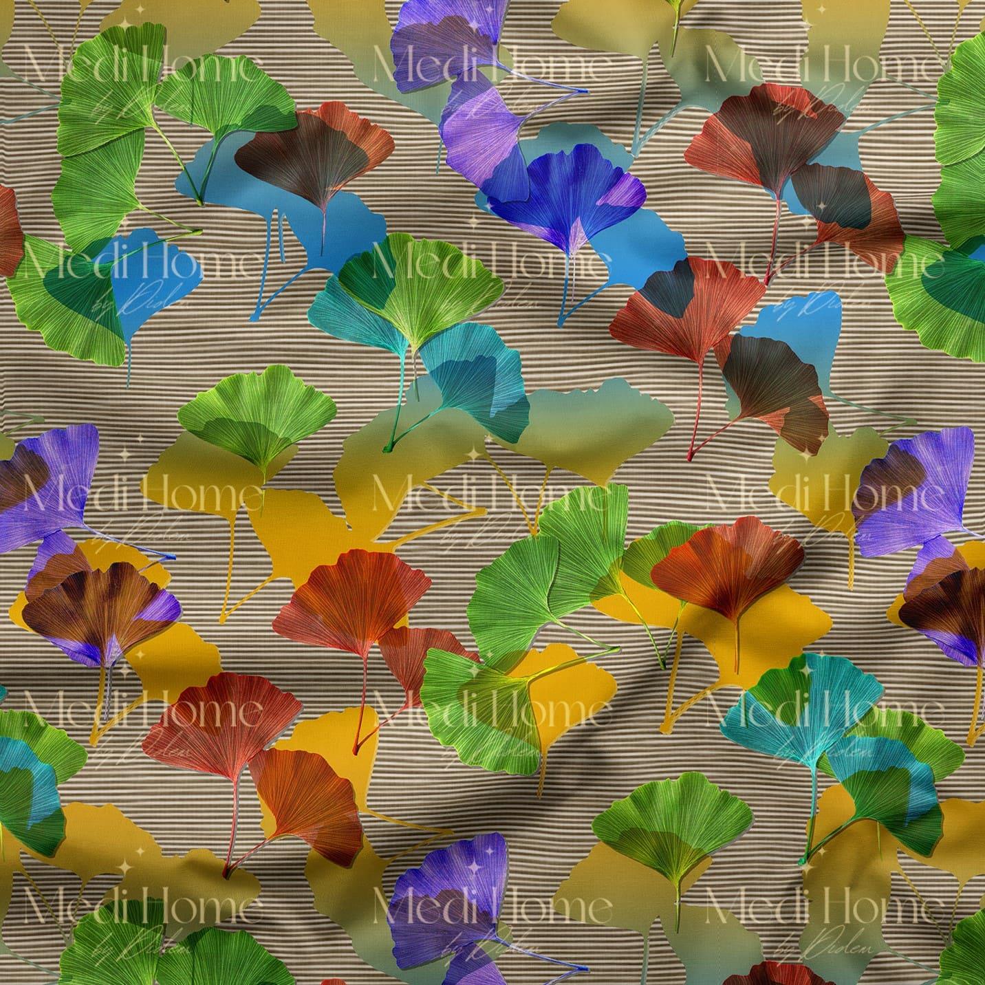 Renkli Gingko Yapraklarının Modern Dansı Dijital Baskılı Kumaş