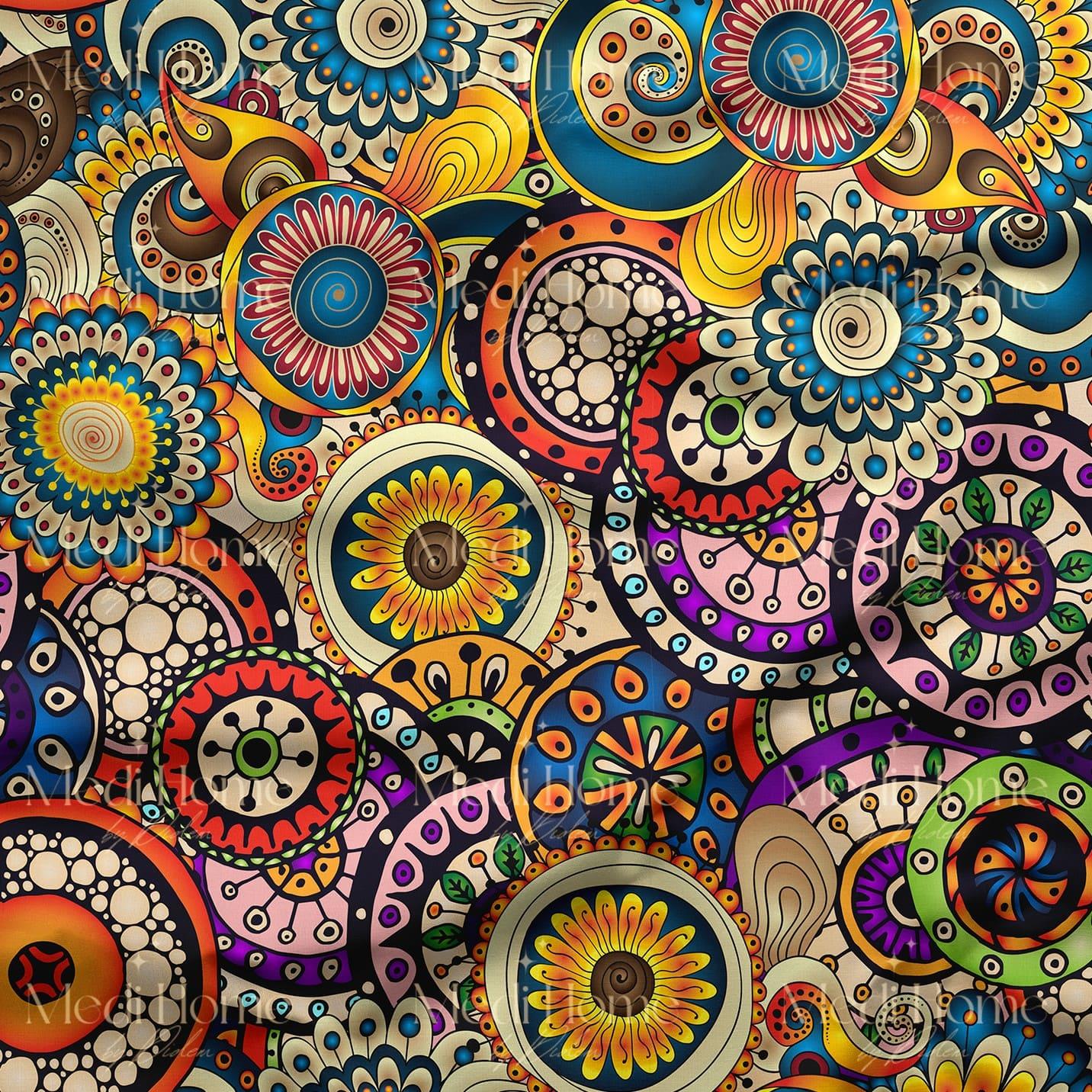 Renkli Mandala Bahçesi Dijital Baskılı Kumaş