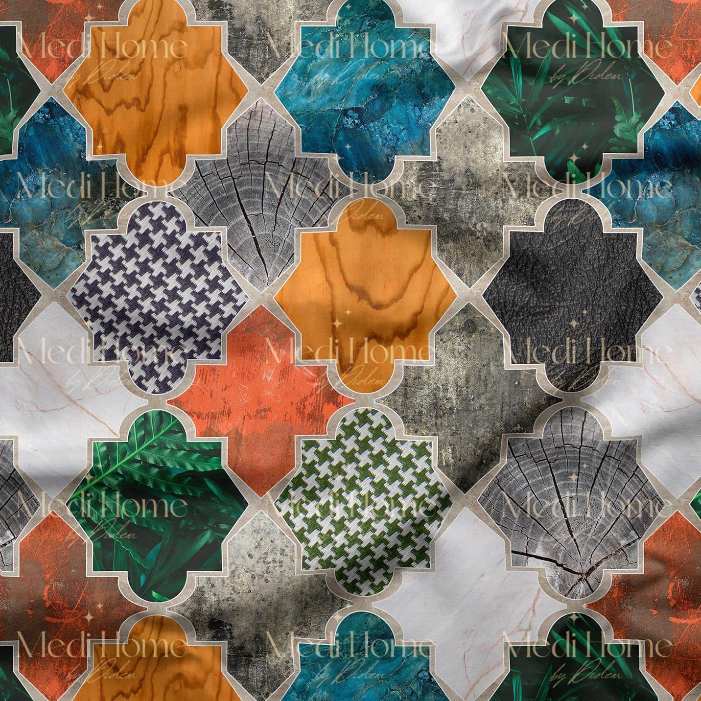 Renkli Moroccan Desenli Dijital Baskılı Kumaş