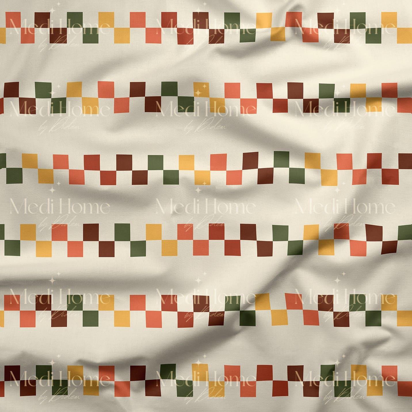 Renkli Mozaik Şeritlerin Minimal Dansı Dijital Baskılı Kumaş