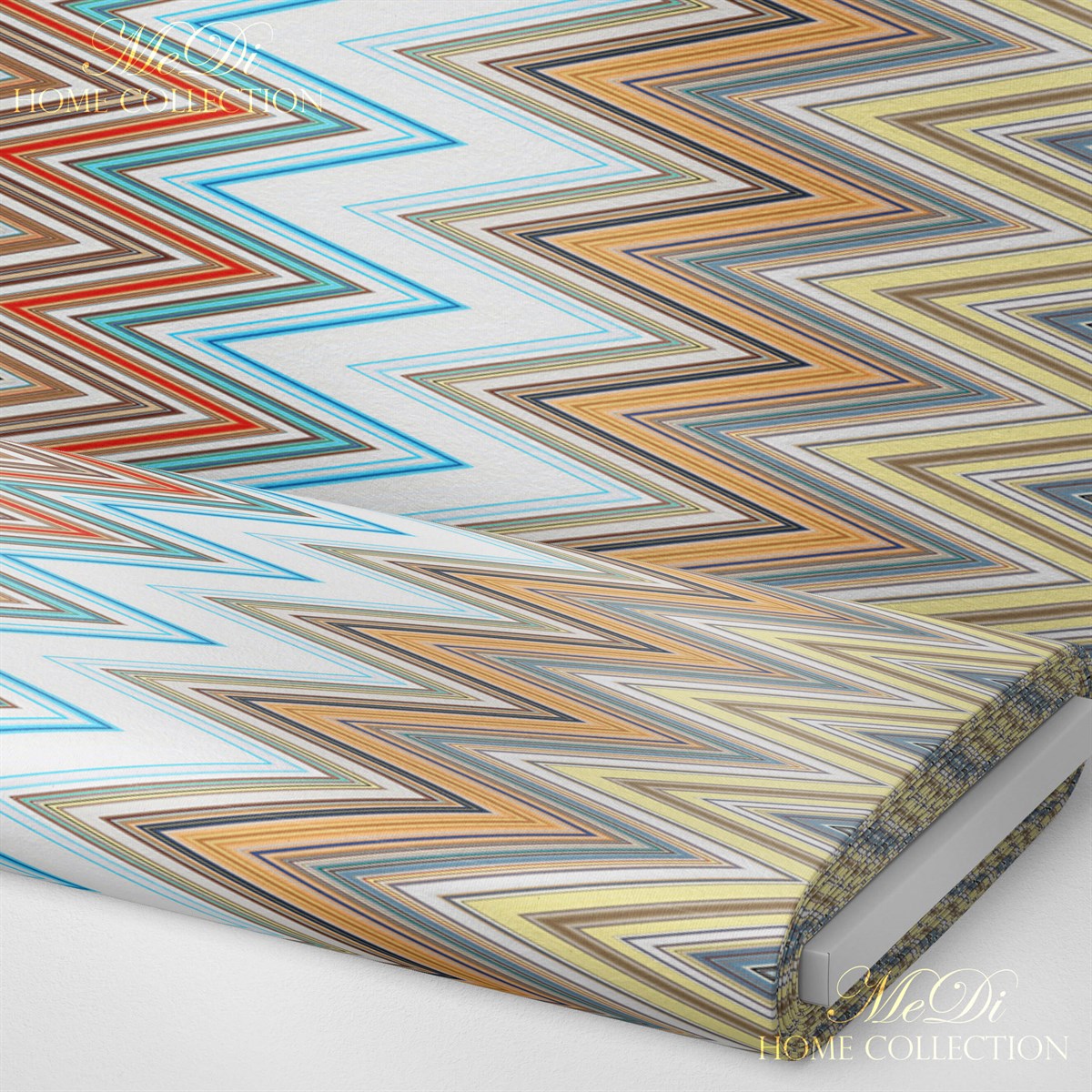 Renkli Pastel Tonlarında Zigzag Desenli Dijital Baskılı Kumaş