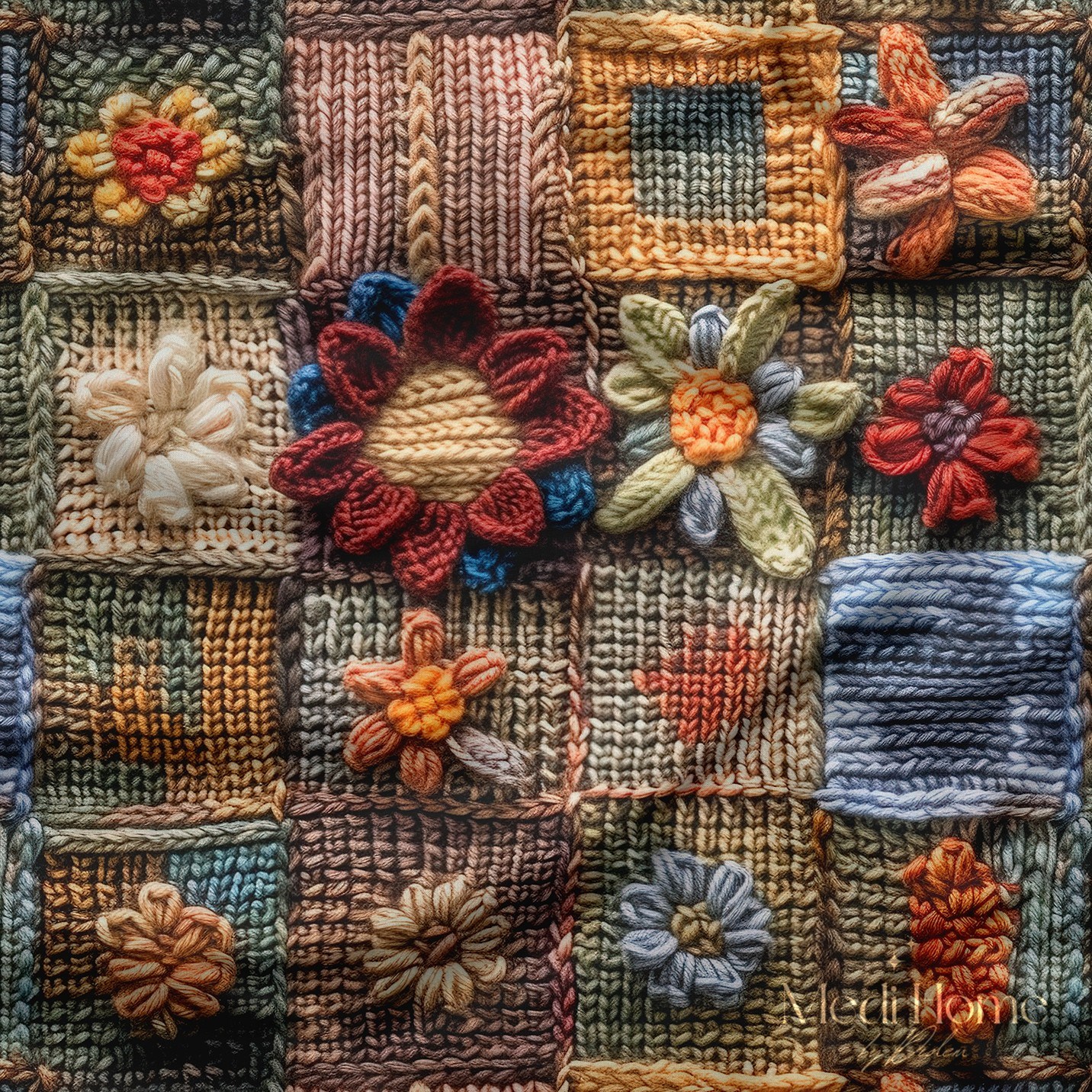 Renkli Patchwork Dokuda Nakışlı Çiçek Masalı Dijital Baskılı Kumaş