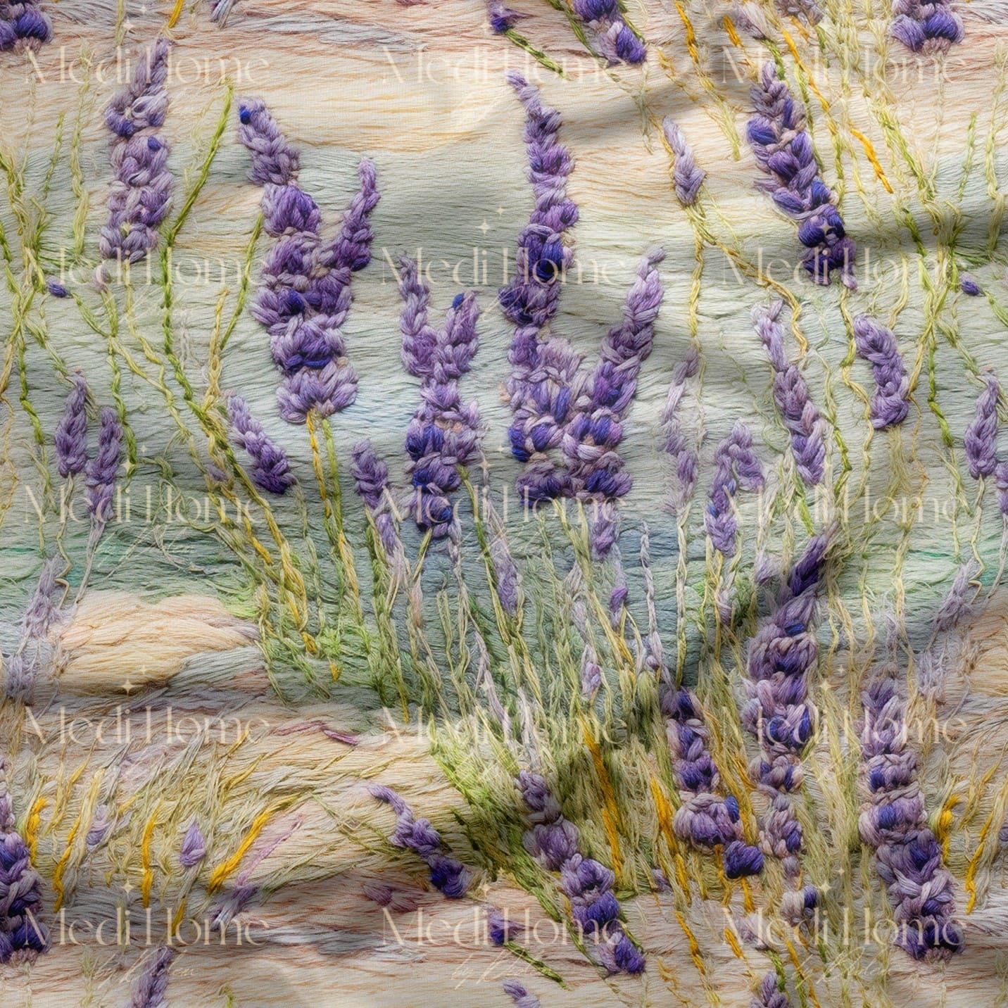 Rüzgârda Savrulan Lavantalar Dijital Baskılı Kumaş