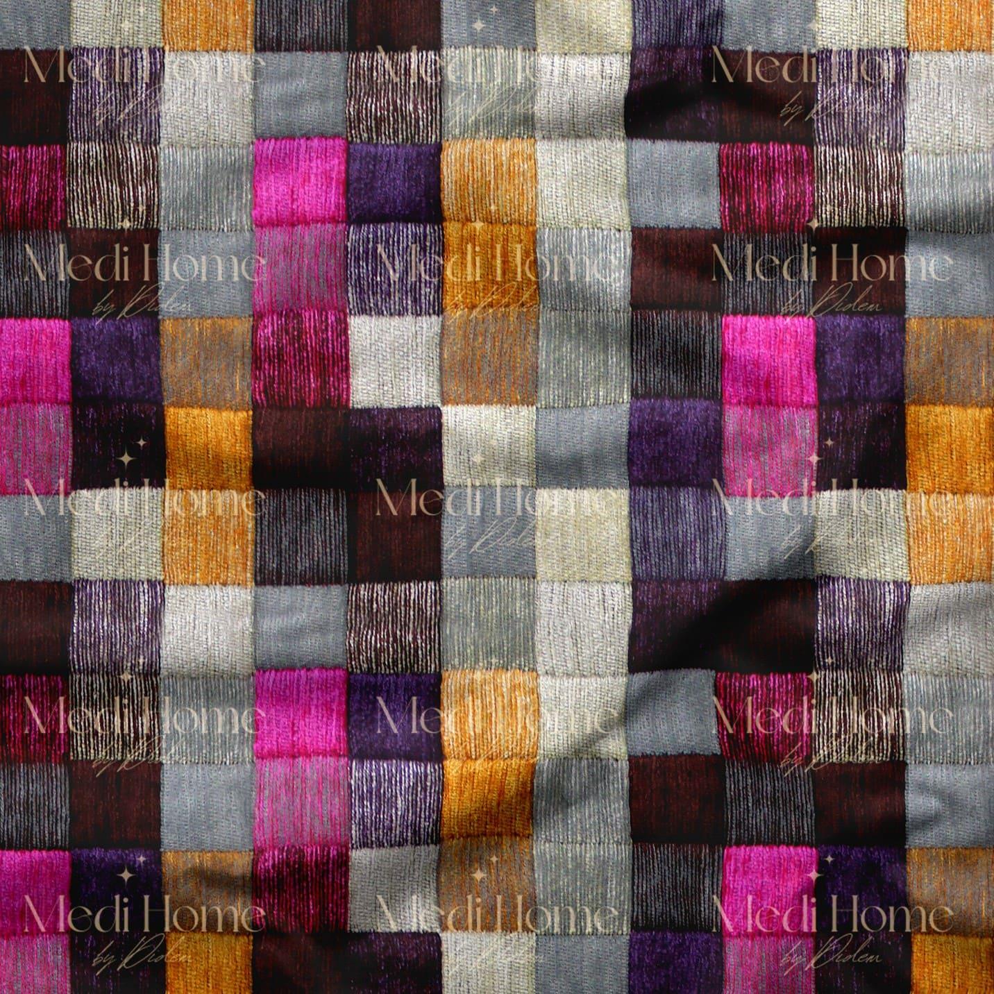 Şehir Işığında Patchwork Dokusu Dijital Baskılı Kumaş