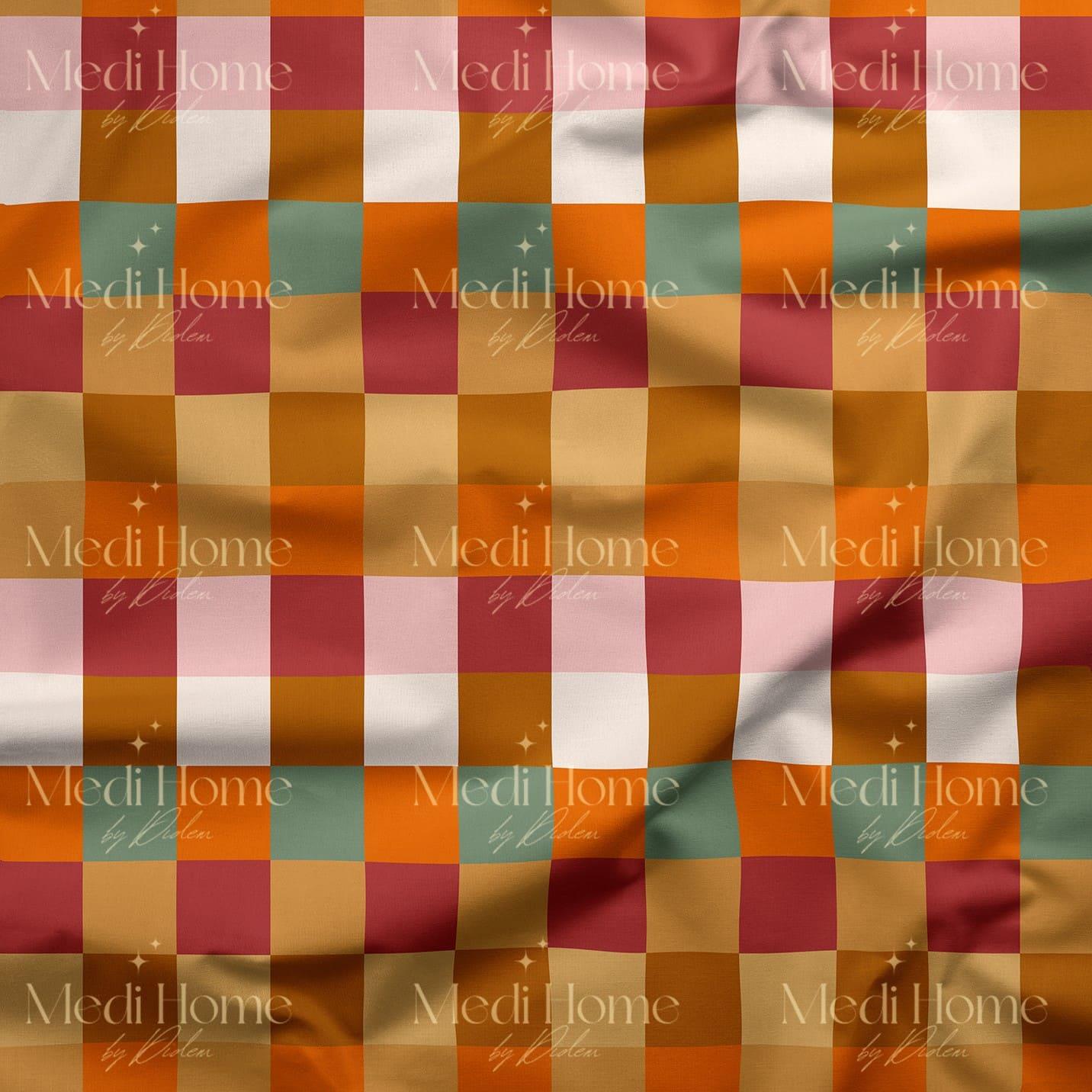 Sıcak Tonların Modern Karo Dansı Dijital Baskılı Kumaş