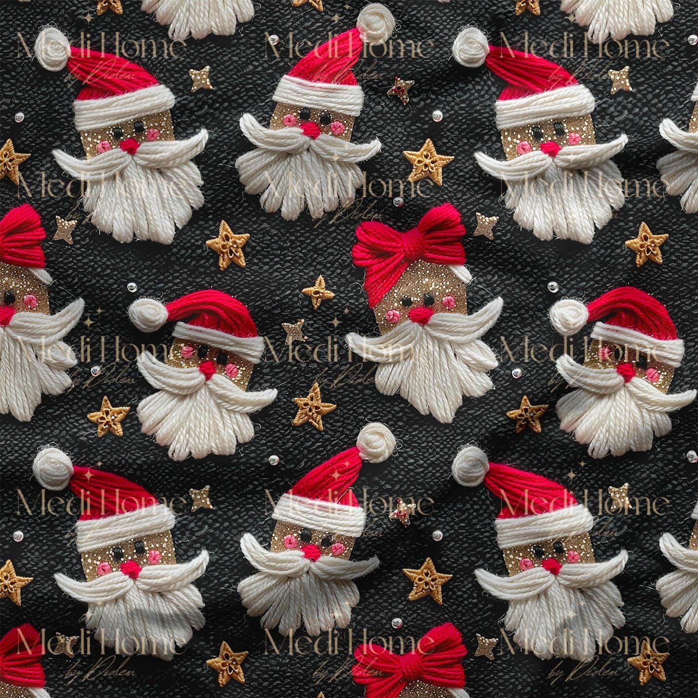 Simli İplik Sakallı Noel Baba Şöleni Dijital Baskılı Kumaş