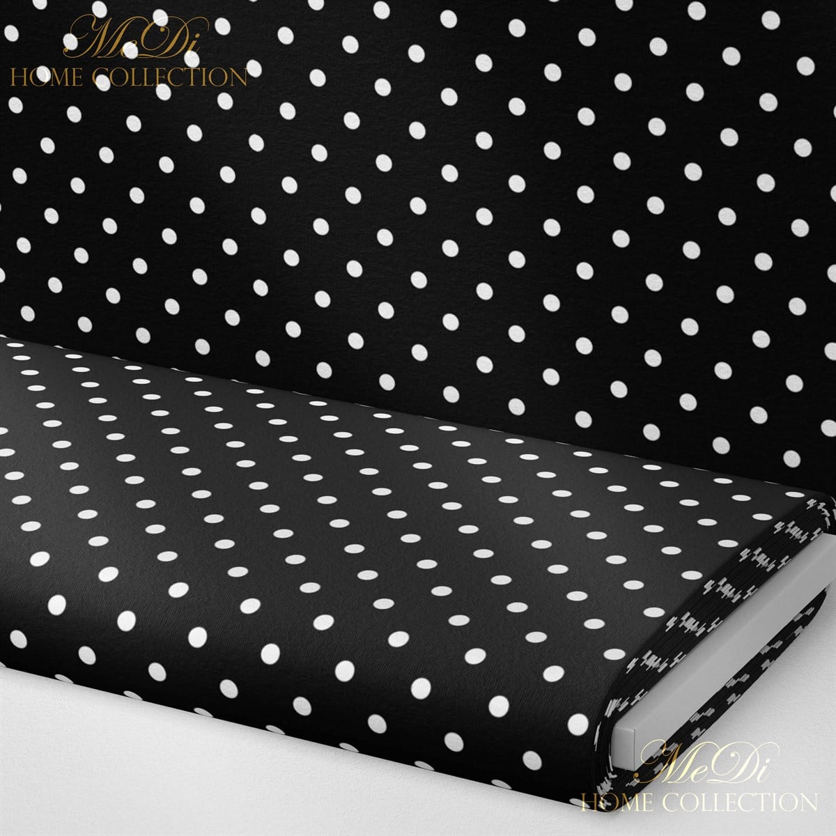 Siyah 1 cm'lik Puantiyeli Dijital Baskılı Kumaş