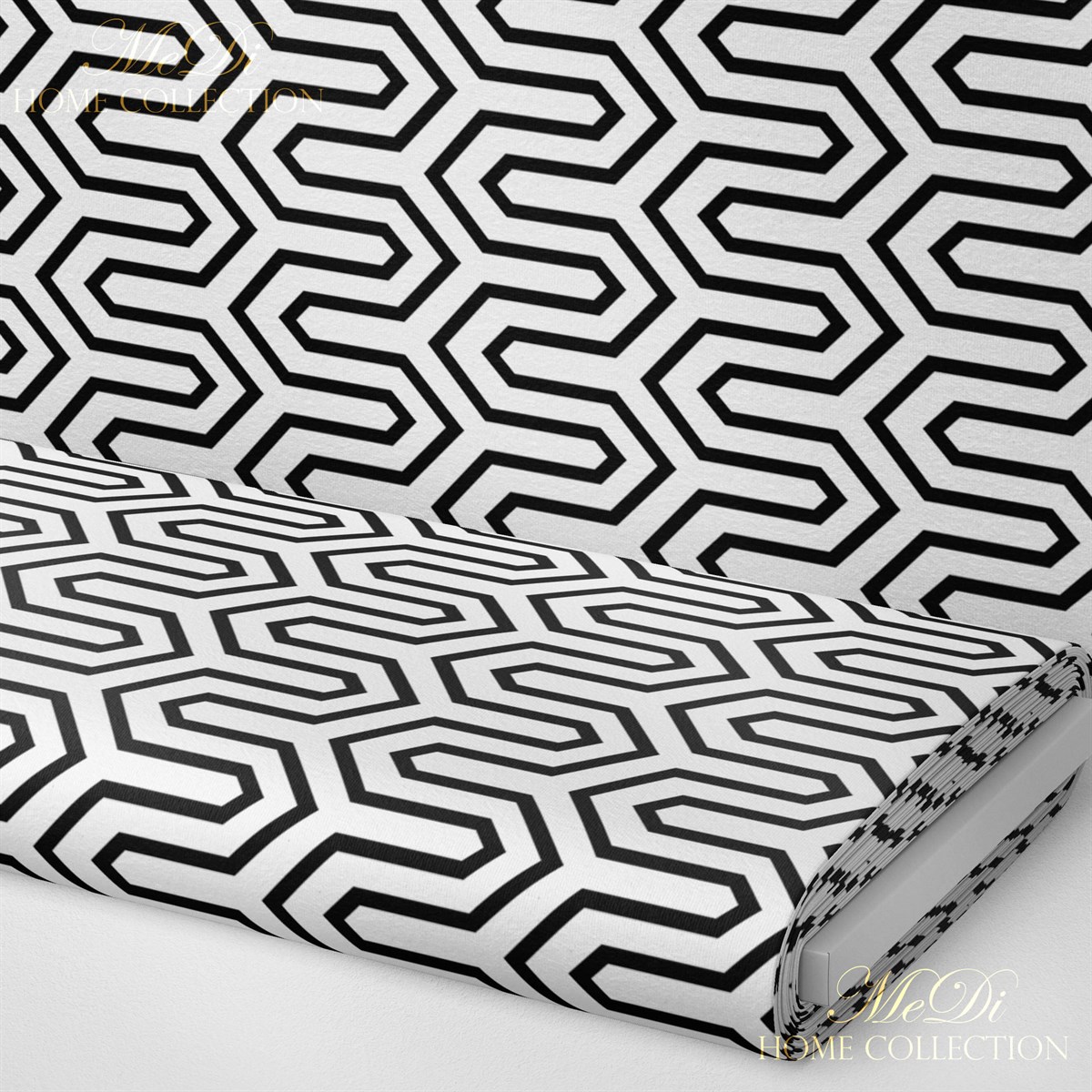Siyah-Beyaz Geometrik Desenli Dijital Baskılı Kumaş