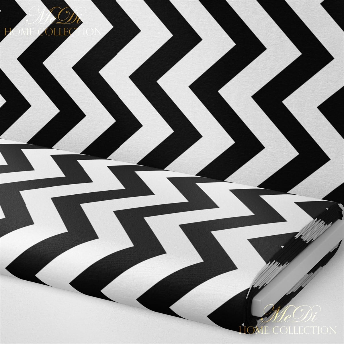 Siyah-Beyaz Zigzag Desenli Dijital Baskılı Kumaş