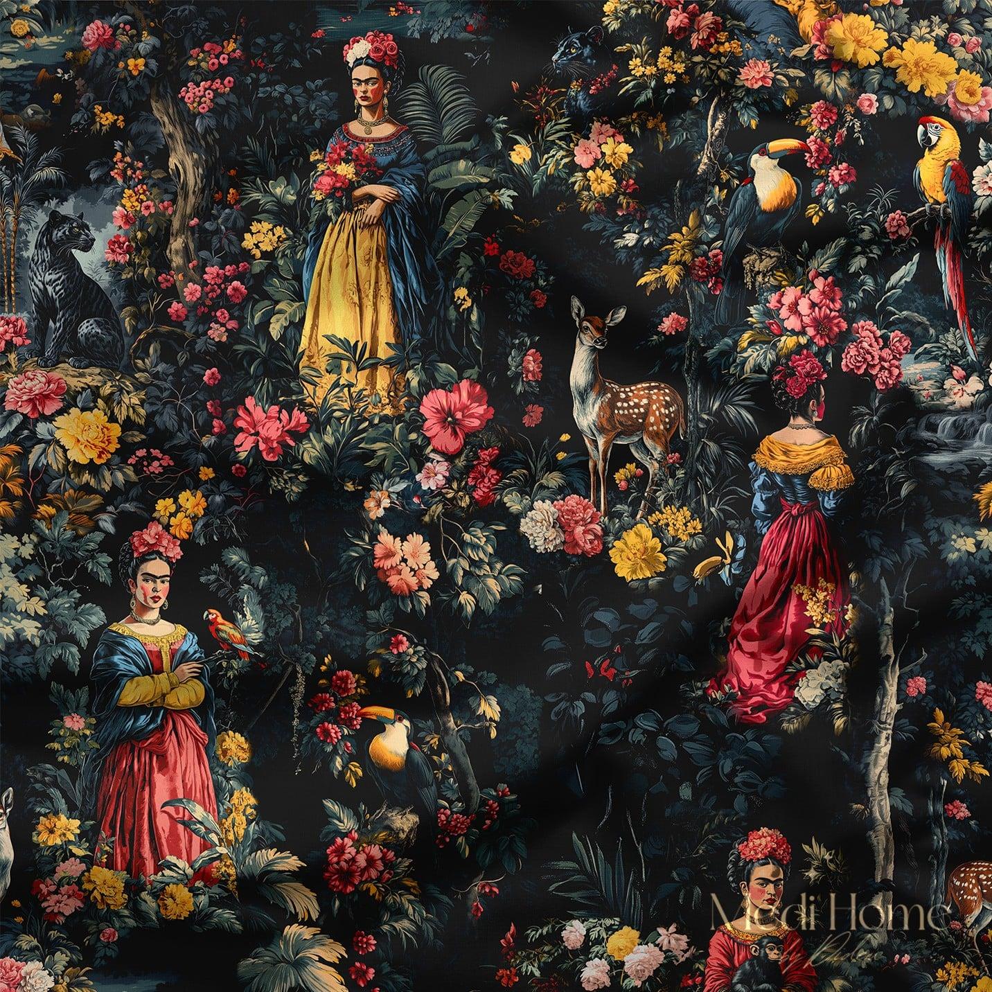 Siyah Ormanda Frida'nın Rüyası – Mini Versiyon Dijital Baskılı Kumaş