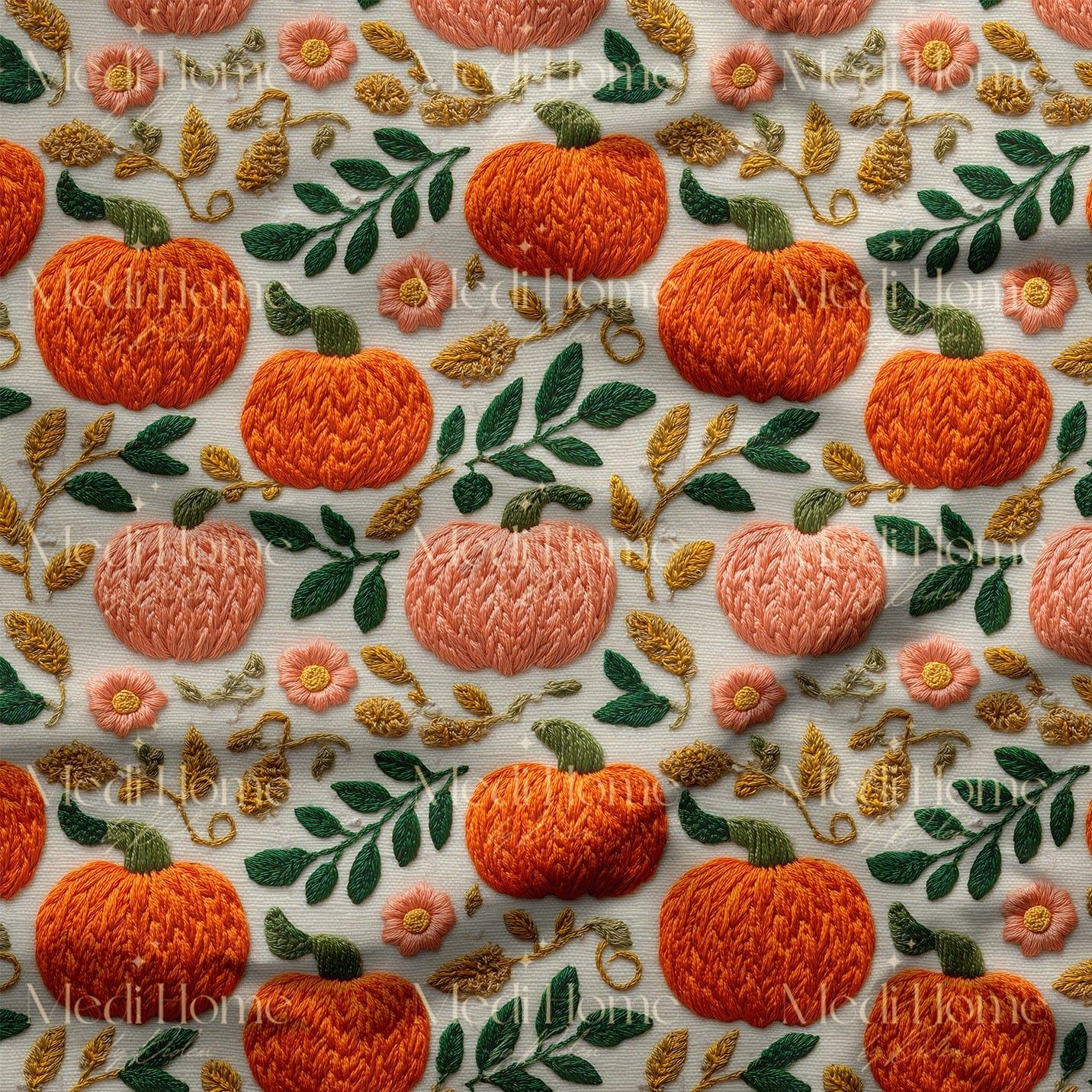 Sonbahar Bahçesinde Kabak Masalı Dijital Baskılı Kumaş