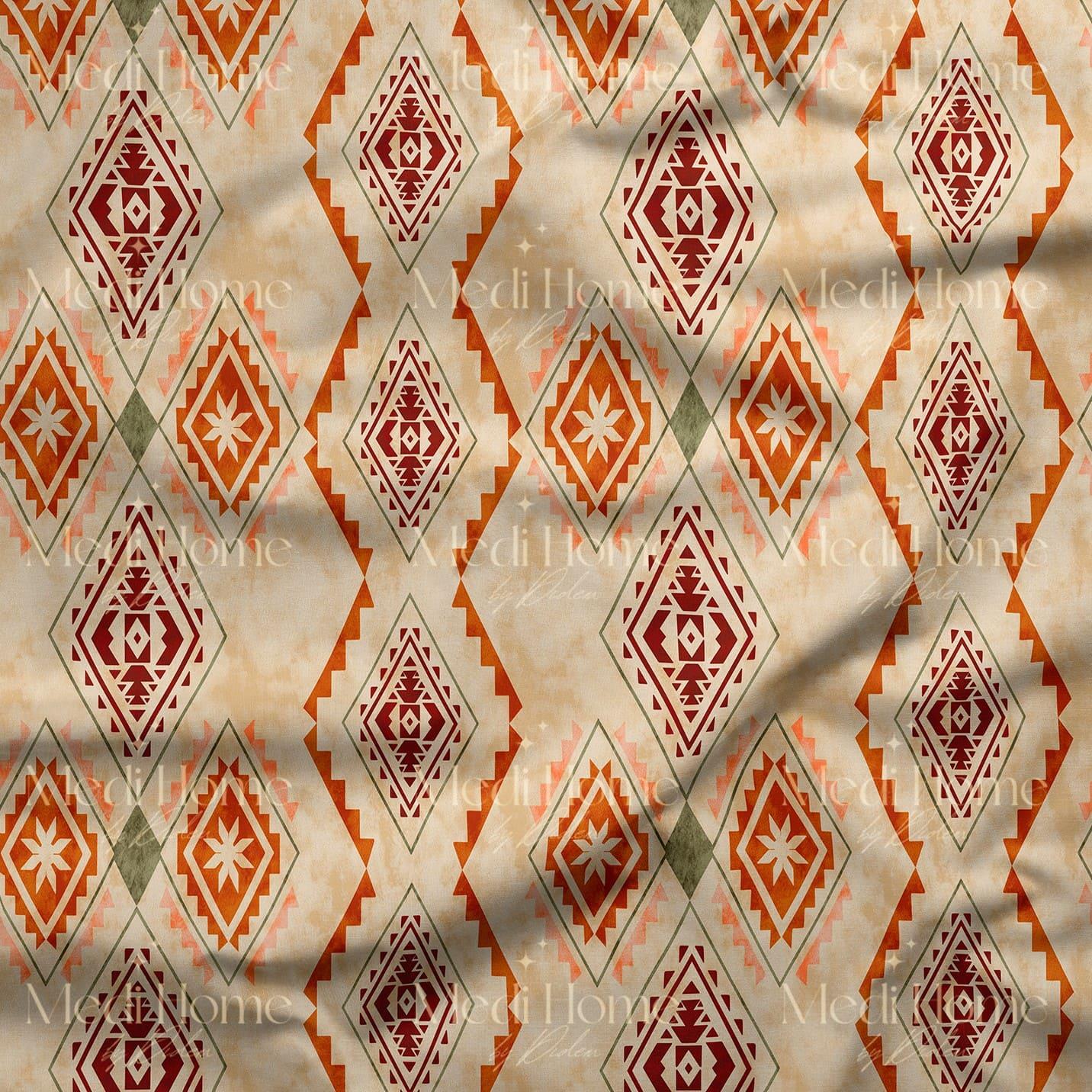 Toprak Işığında Geometrik Kilim Dijital Baskılı Kumaş