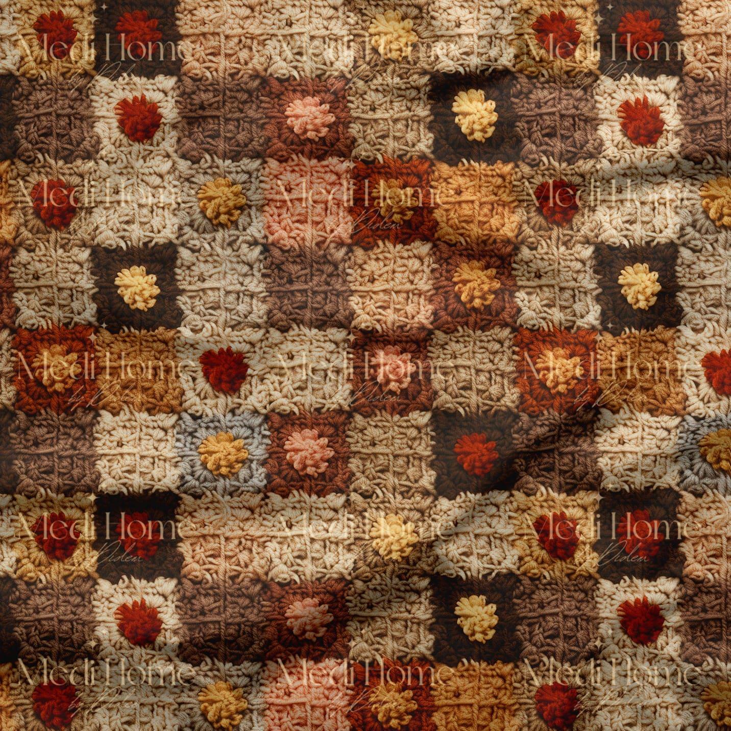 Toprak Patchwork'te Minik Çiçek Dokunuşu Dijital Baskılı Kumaş