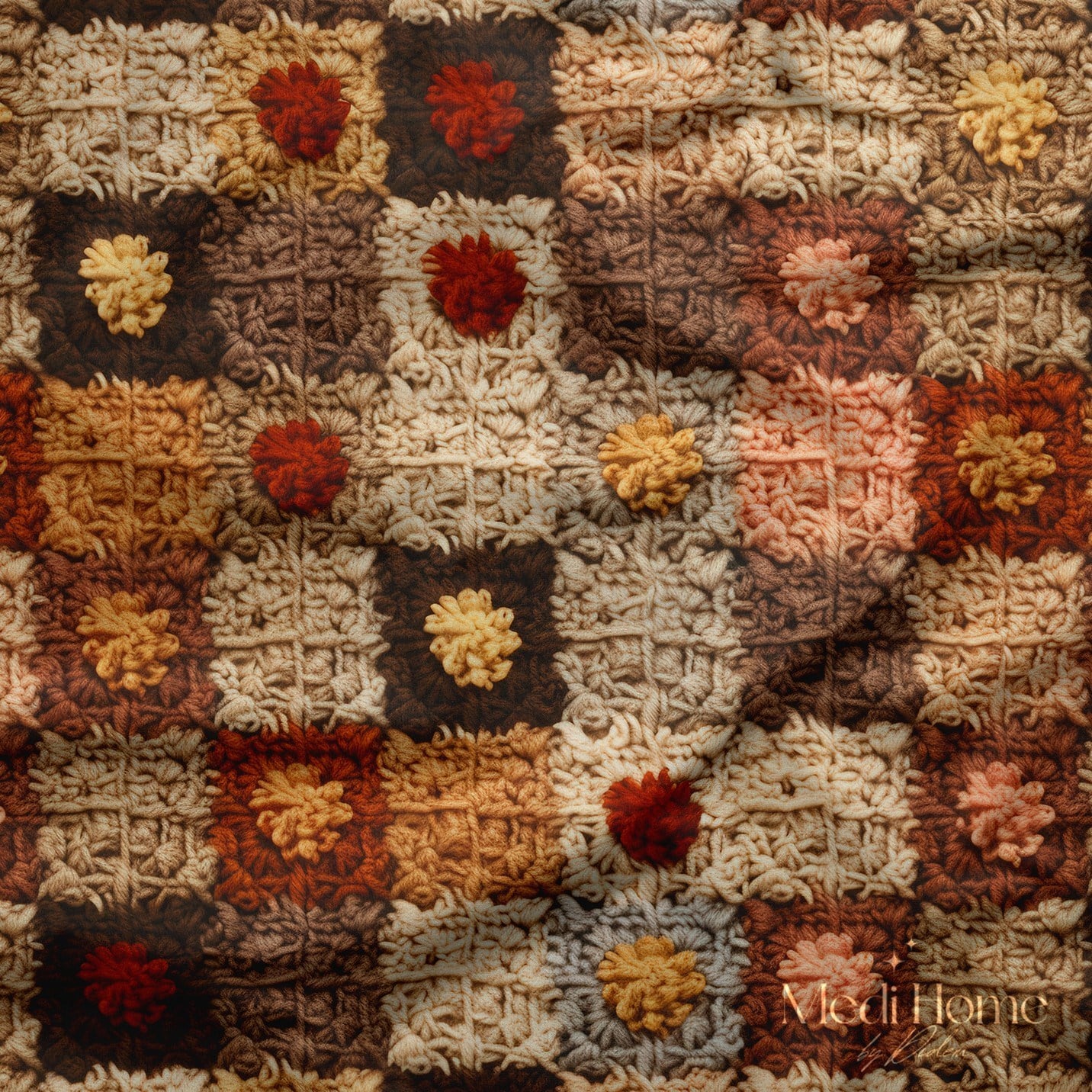 Toprak Patchwork'te Minik Çiçek Dokunuşu Dijital Baskılı Kumaş