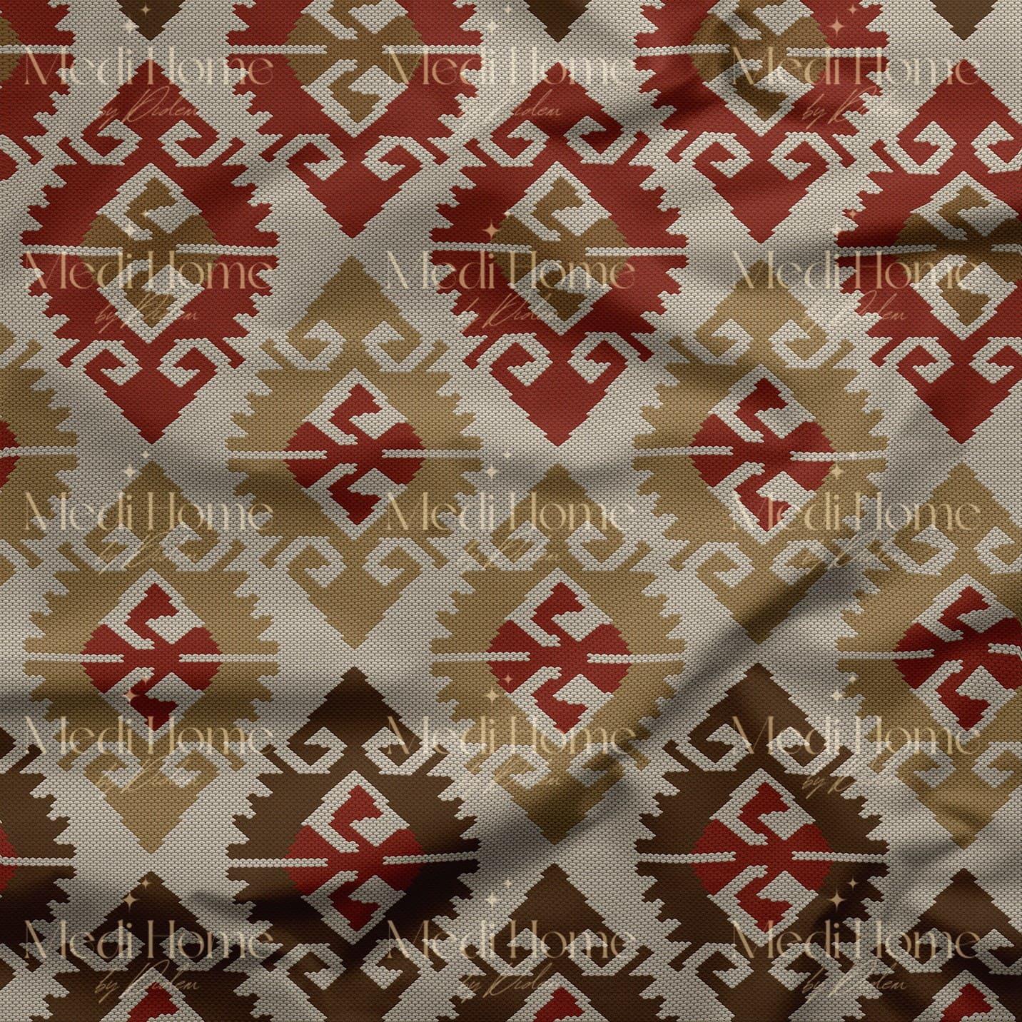 Toprak Tonlarında Geleneksel Kilim Ritmi Dijital Baskılı Kumaş