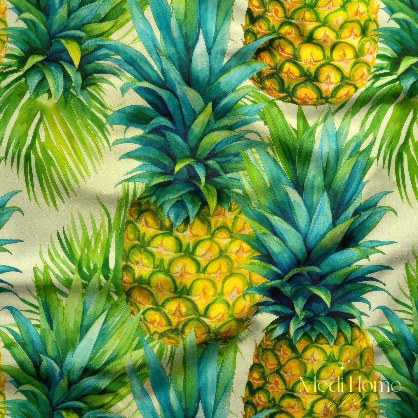 Tropik Bahçede Ananas Rüyası Dijital Baskılı Kumaş