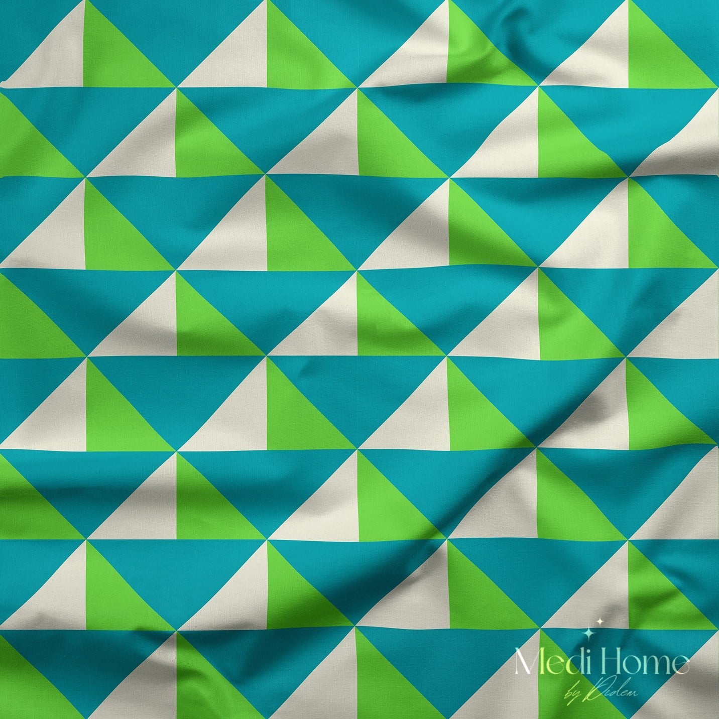 Turkuaz Geometrik Blok Dijital Baskılı Kumaş