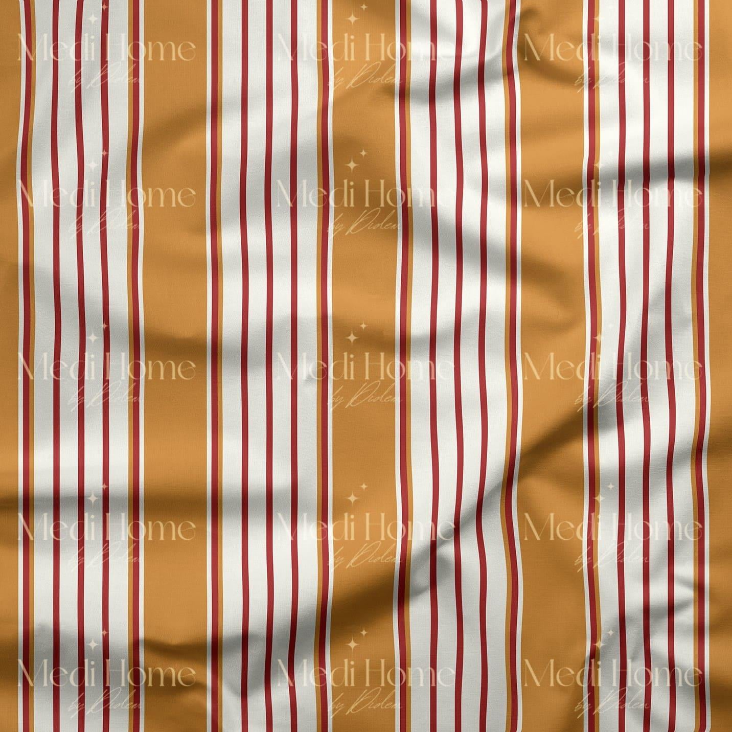 Turuncu Şeritlerin Ritmik Dengesi Dijital Baskılı Kumaş