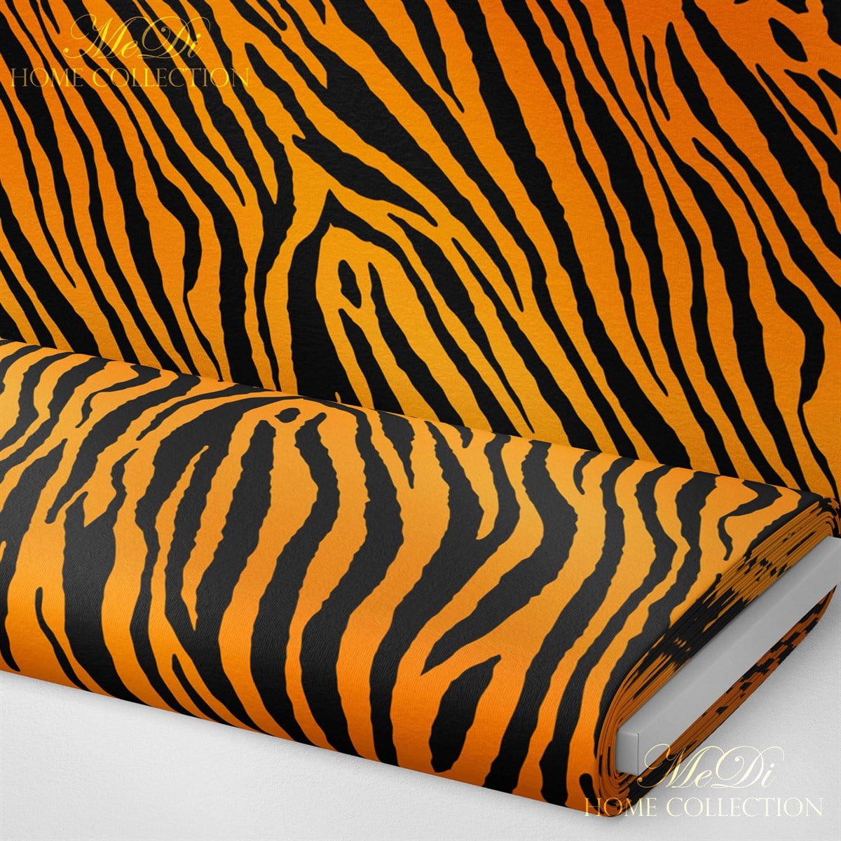 Turuncu- Siyah Zebra Desenli Dijital Baskılı Kumaş