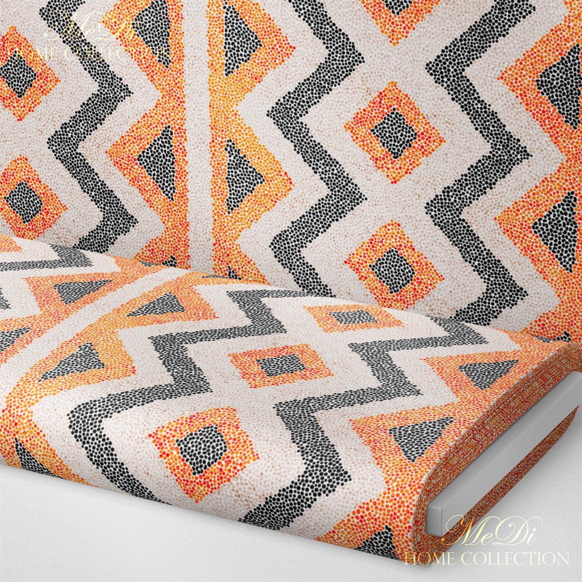 Turuncu Zigzag Desenli Dijital Baskılı Kumaş