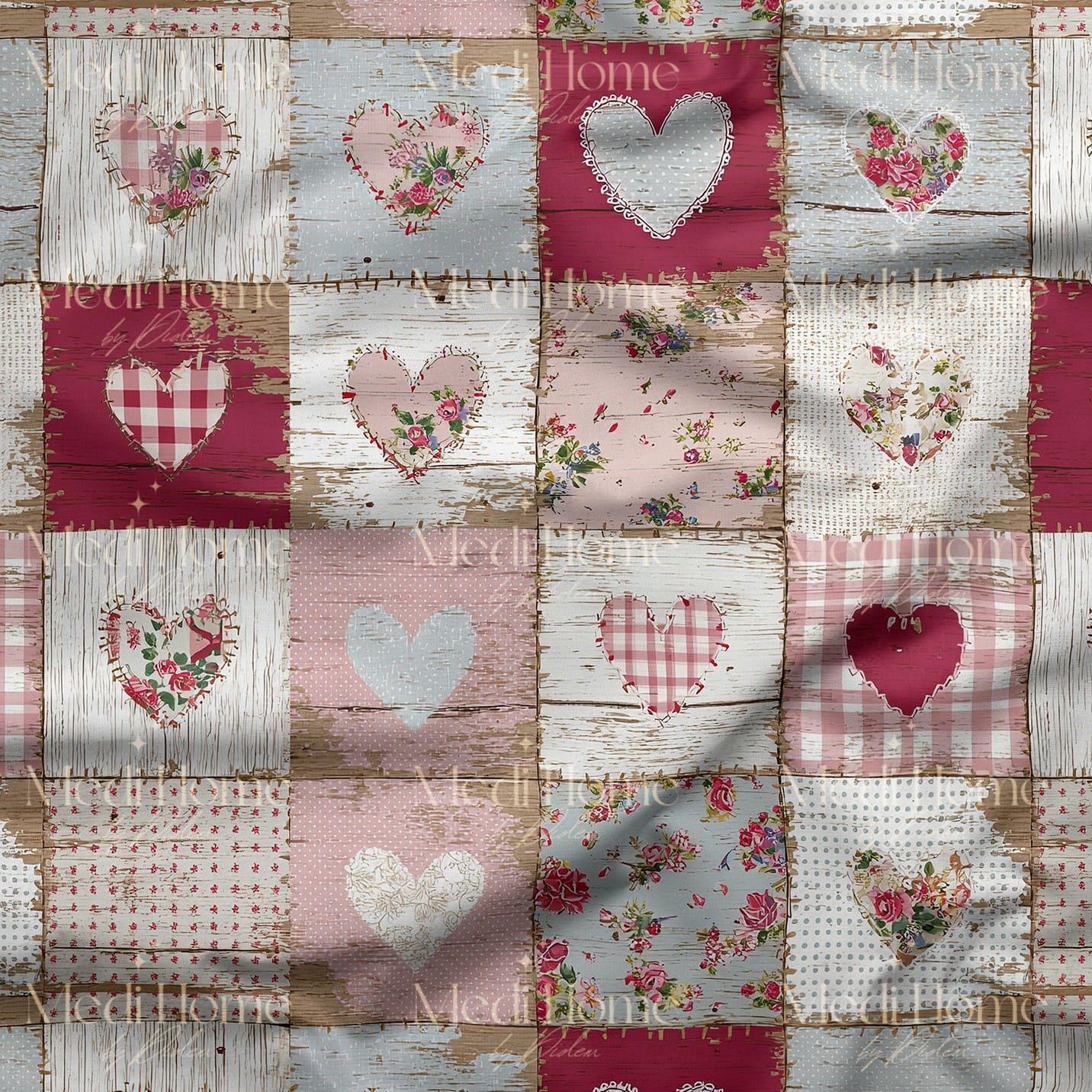 Vintage Patchwork Kalpler – Fuşya Country Romantik Dijital Baskılı Kumaş