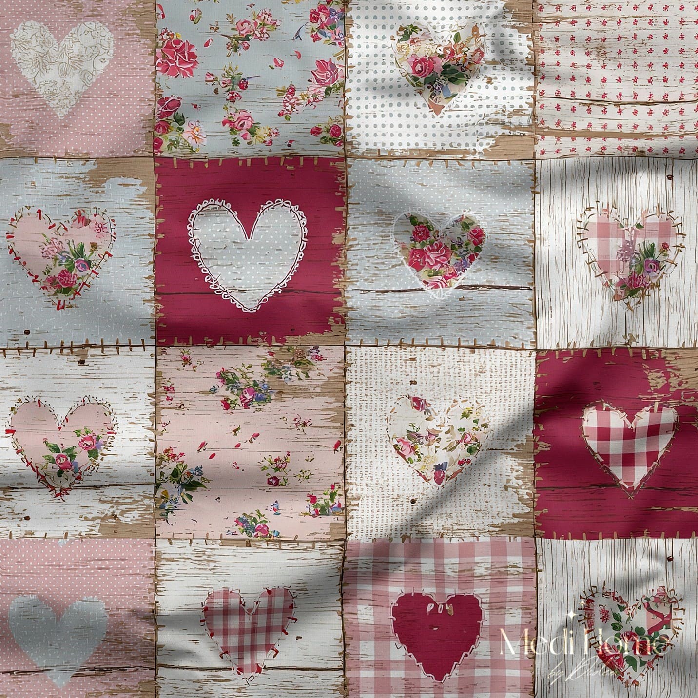 Vintage Patchwork Kalpler – Fuşya Country Romantik Dijital Baskılı Kumaş