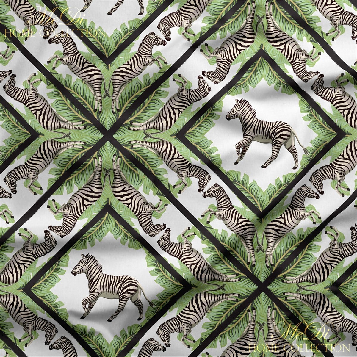 Yapraklı Zebra Desenli Dijital Baskılı Kumaş