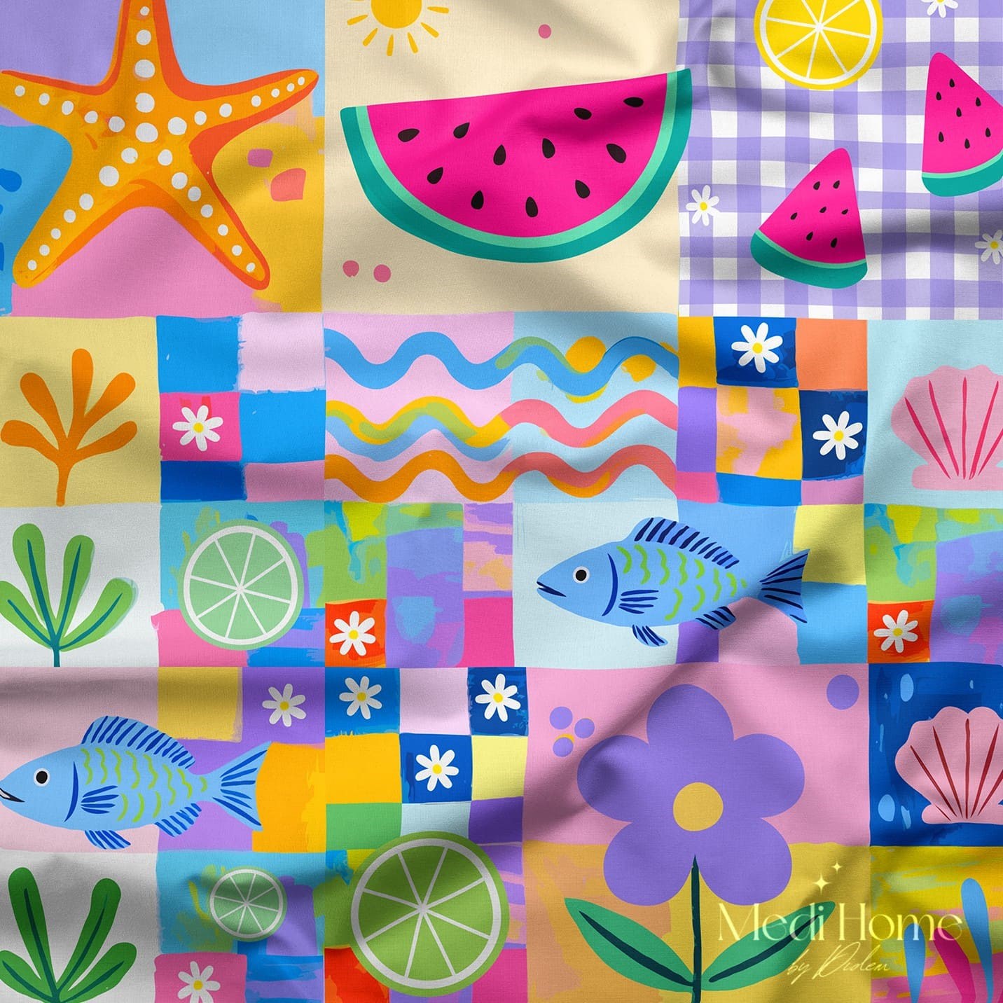 Yaz Neşesi Patchwork Dijital Baskılı Kumaş