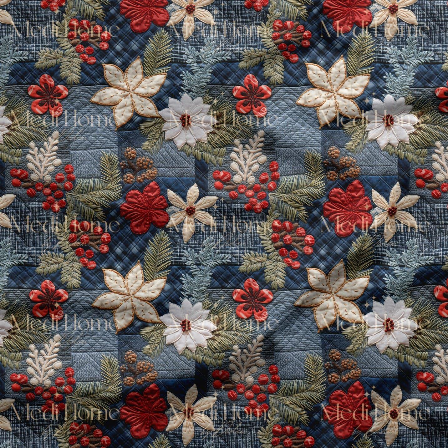 Yılbaşı Patchwork'ünde Kış Bahçesi Dijital Baskılı Kumaş