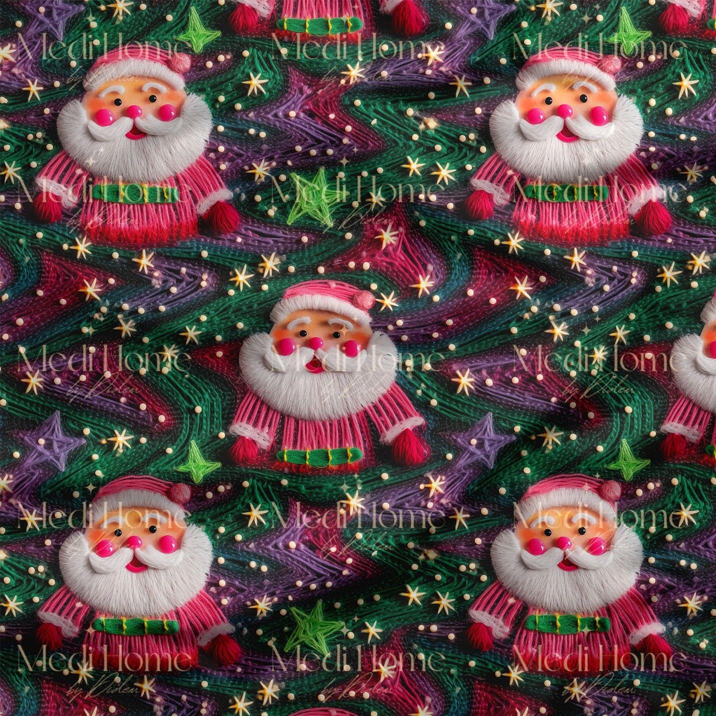 Yıldız Işığında Pembe Noel Baba – 3D Yılbaşı Dijital Baskılı Kumaş