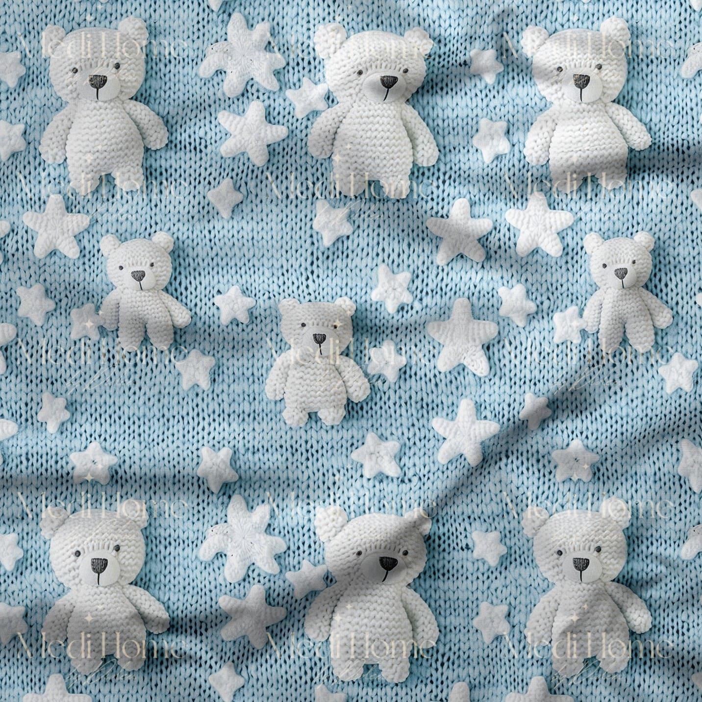Yıldızların Altında Mavi Teddy Rüyası Dijital Baskılı Kumaş