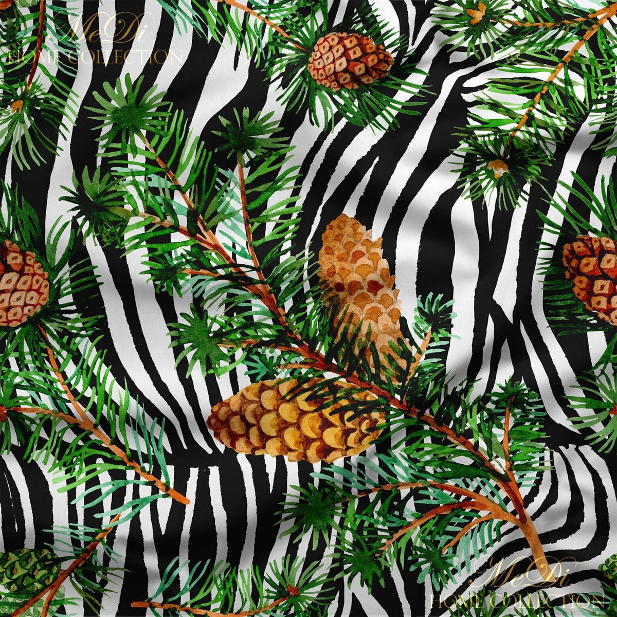 Zebra Zemin, Çam Kozalağı Desenli Dijital Baskılı Kumaş
