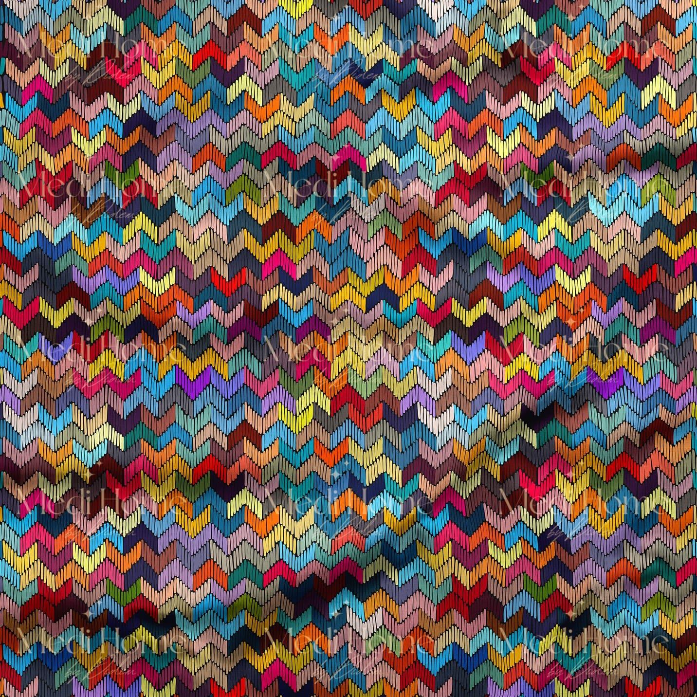 Zigzag Örgü Etnik Desenli Dijital Baskılı Kumaş