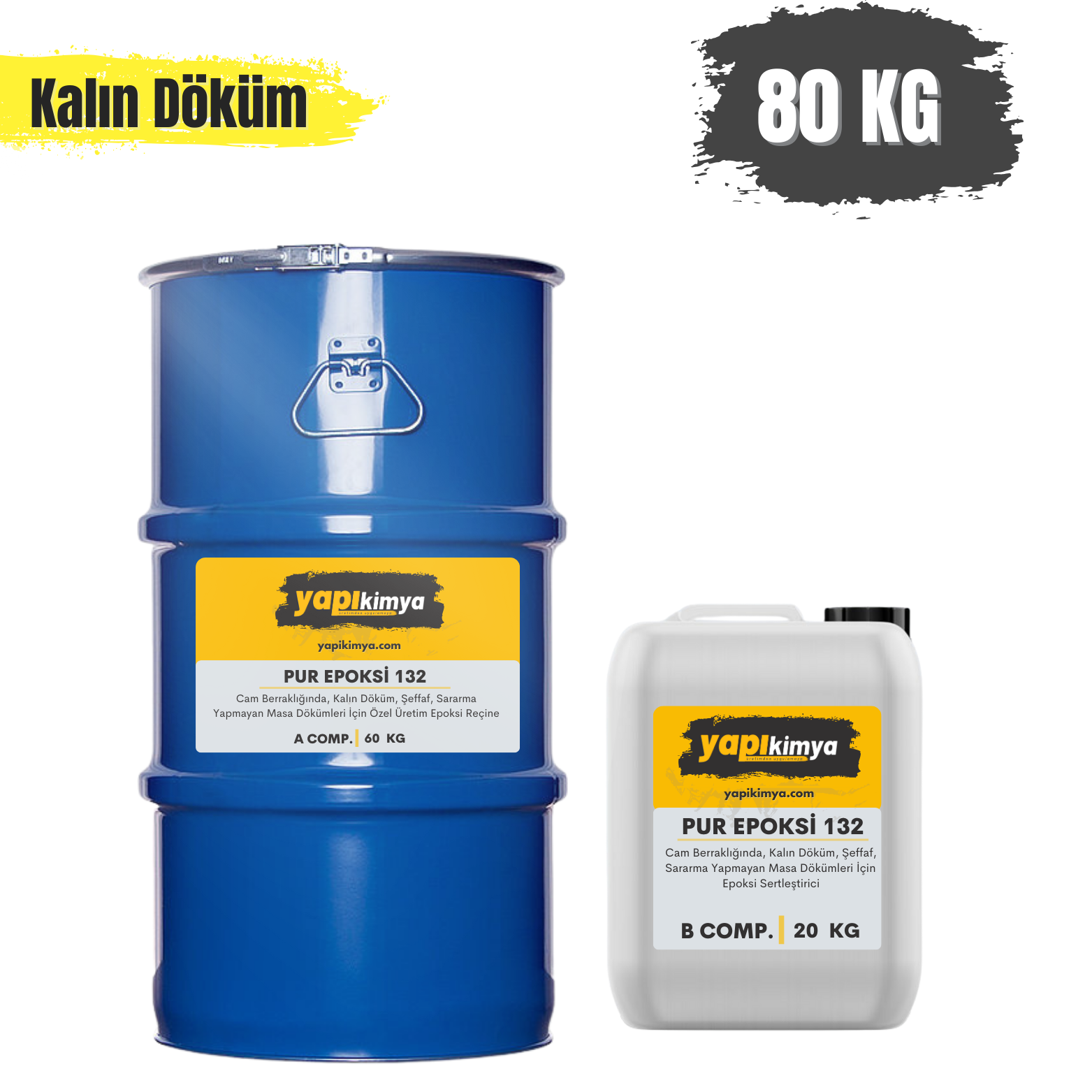 PUR EPOKSİ 132 Ultra Şeffaf Döküm Epoksi Reçine 80 Kg