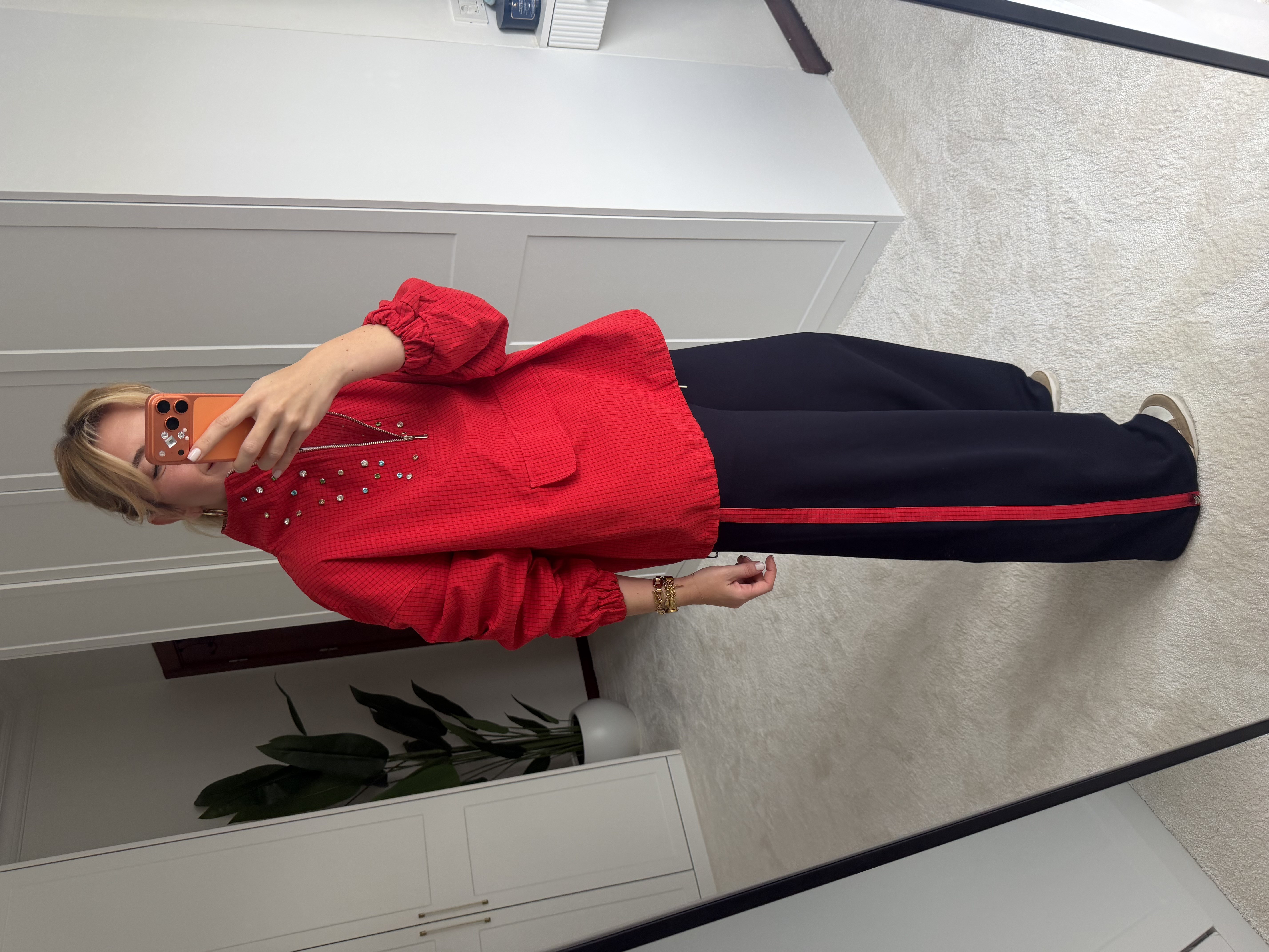 Orijinal Model Kırmızı Yakası Taş İşlemeli Sweat & Modal Pantalon Takım