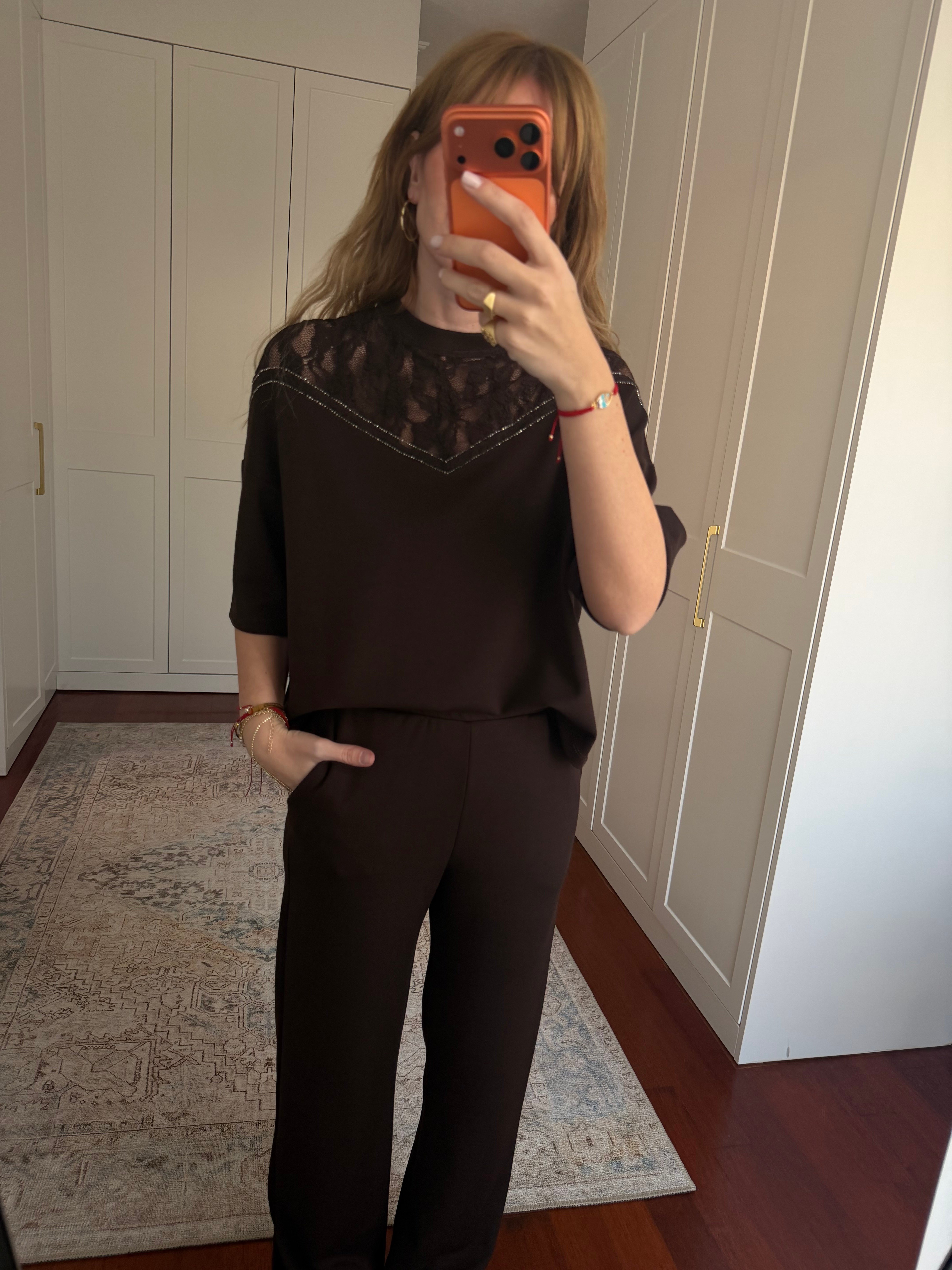 Güpür Dantelli , Taş İşlemeli , Acıkahve Modal Takım