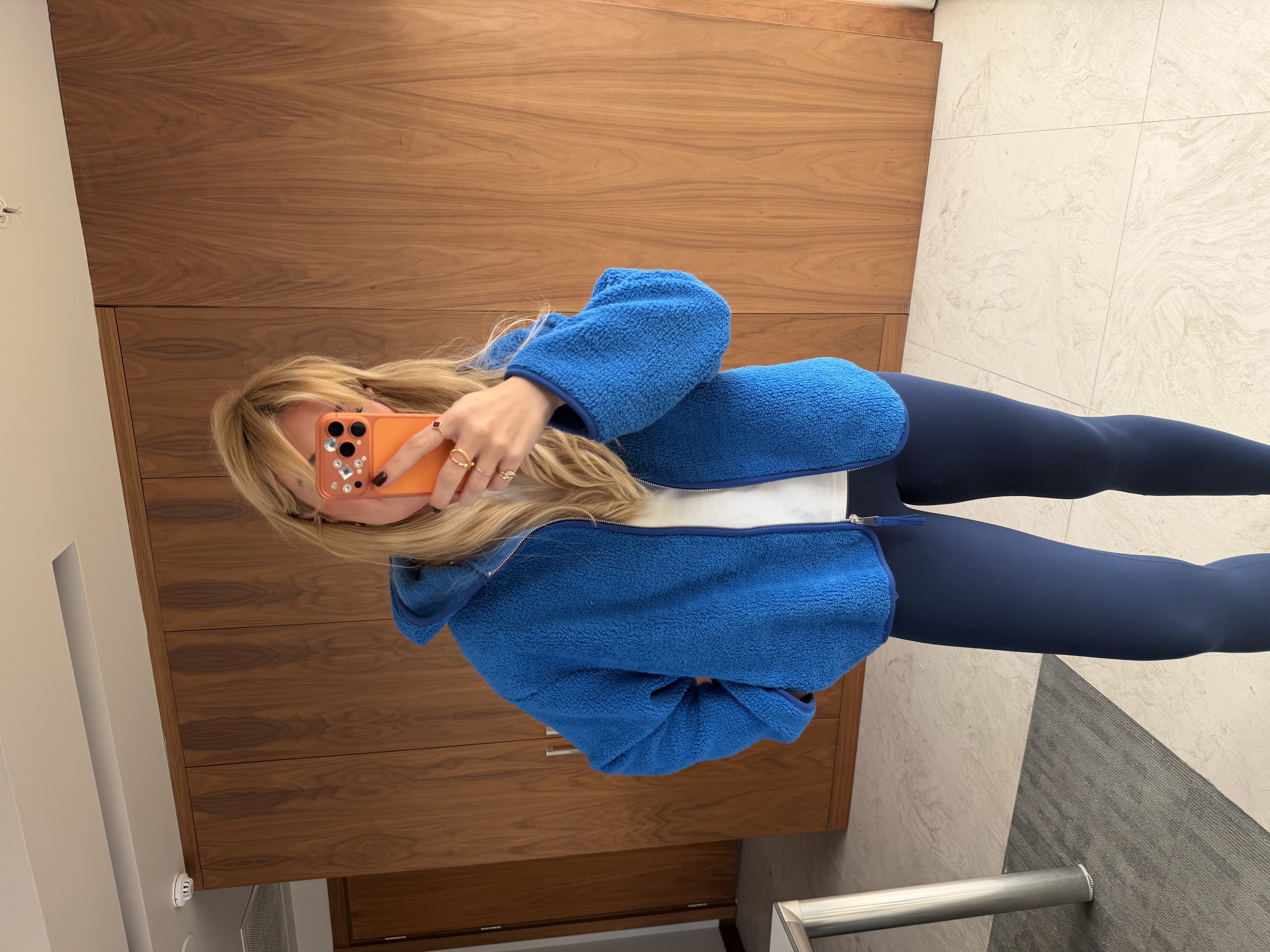 Kapüşonlu Önden Fermuarlı Saks Mavisi Teddy Mont