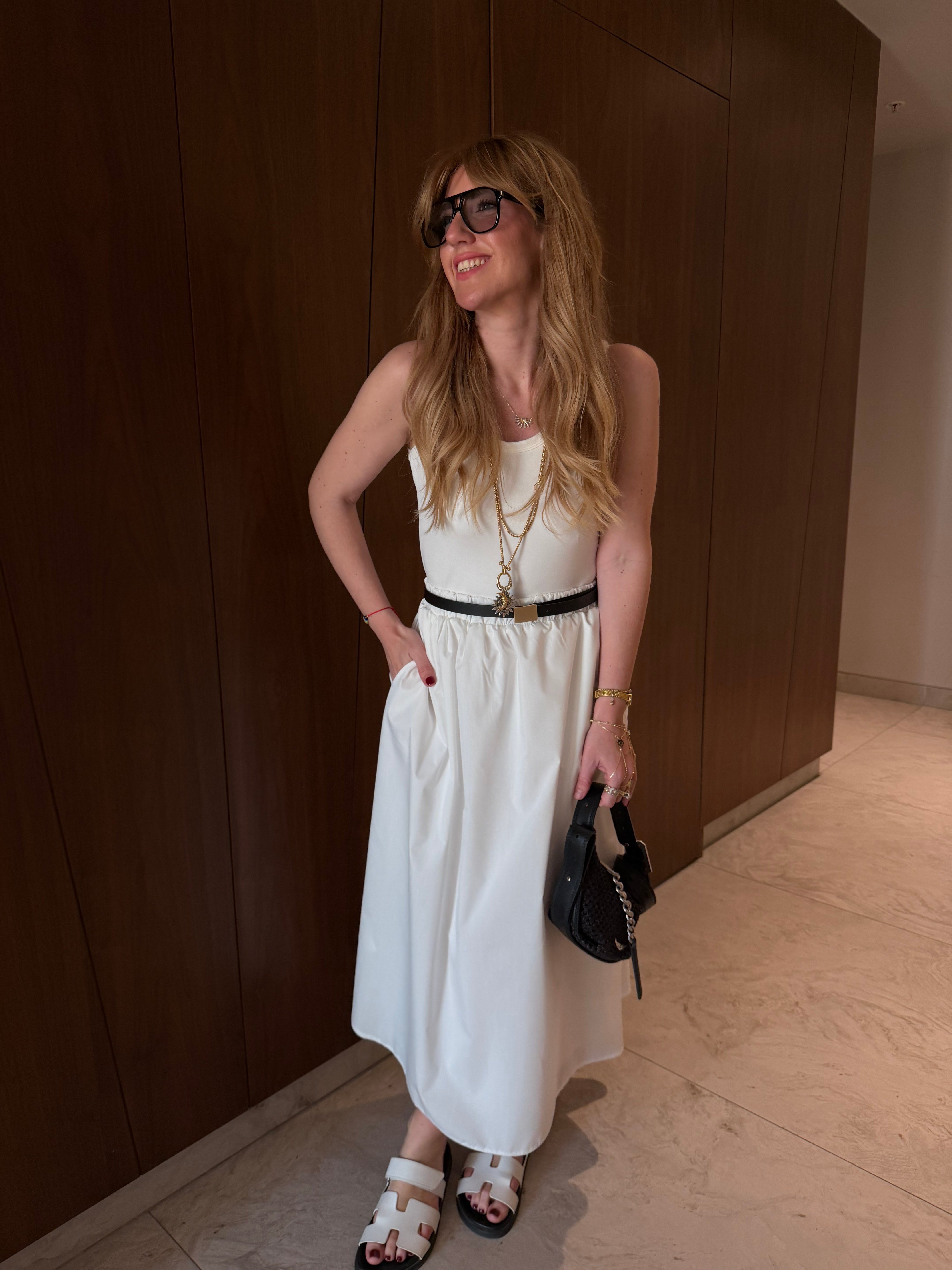 Orijinal Model , Kemerli , Astarlı Beyaz Poplin Elbise