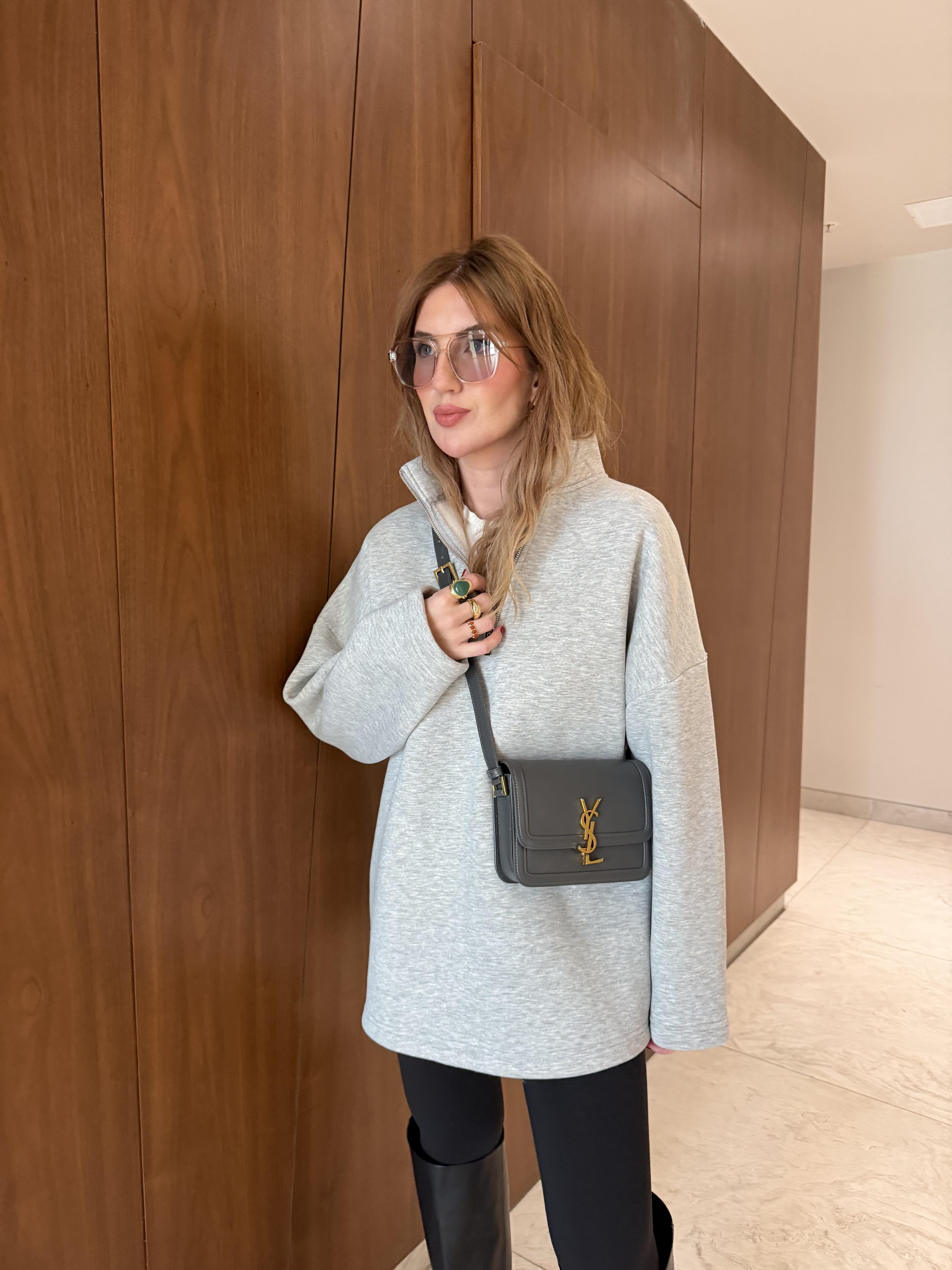 Yarım Fermuarlı , Yumuşacık , Gri Sweatshirt