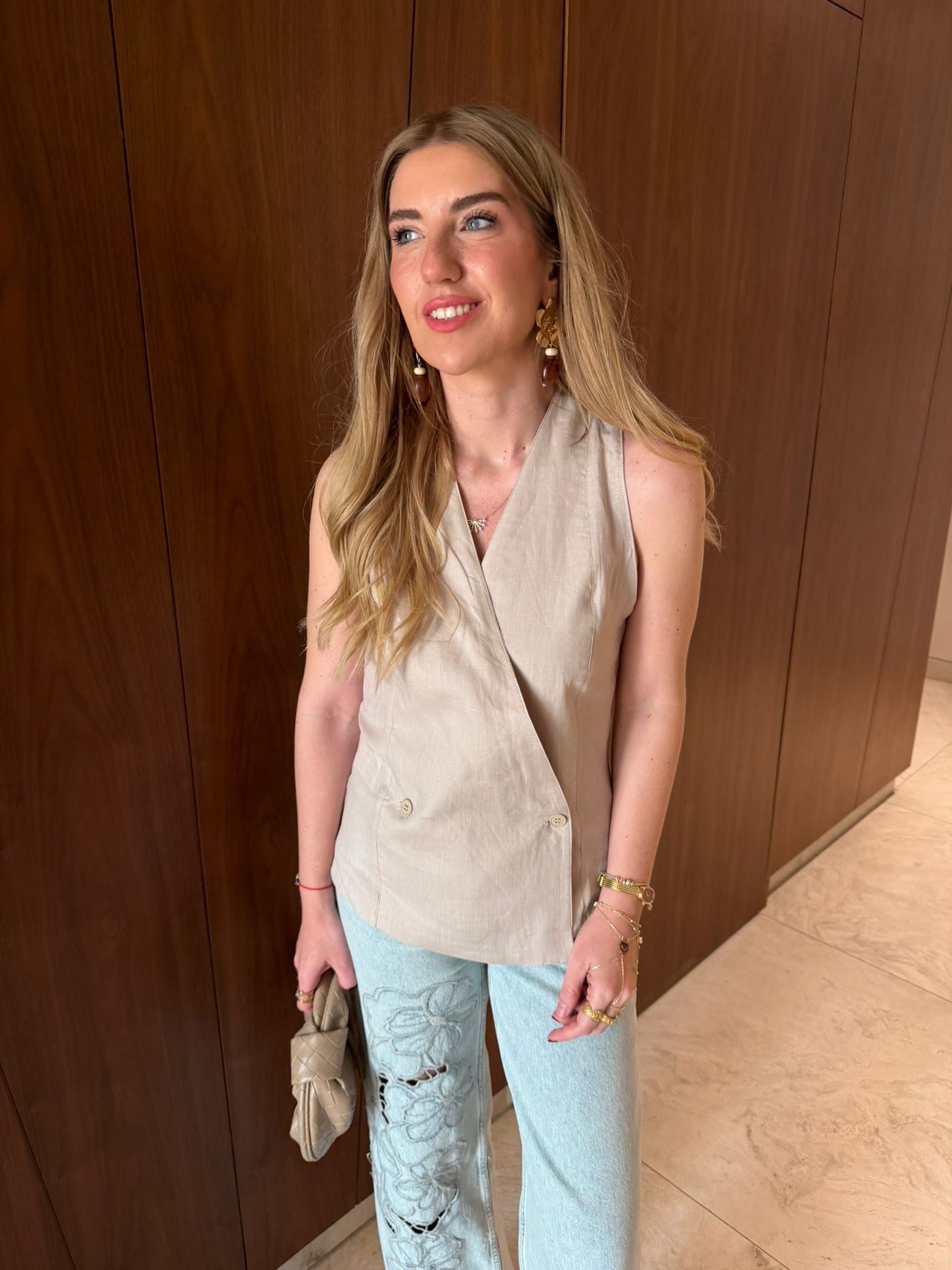 Orijinal Model , Bej , %100 Keten Yelek